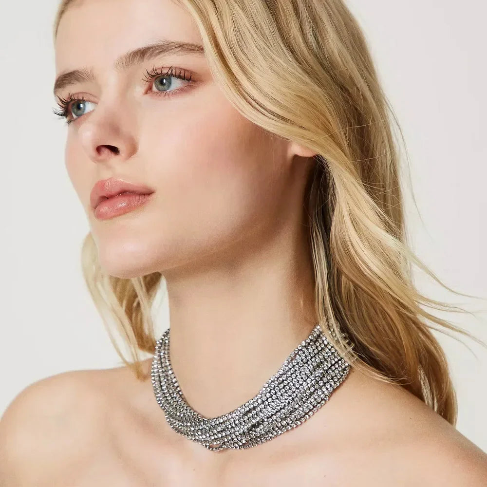 Elegant Rhinestone Multilayer Choker Necklace - Sparkling Crystal Statement Collar Necklace for Women | Perfect for Evening Parties, Weddings & Special Occasions