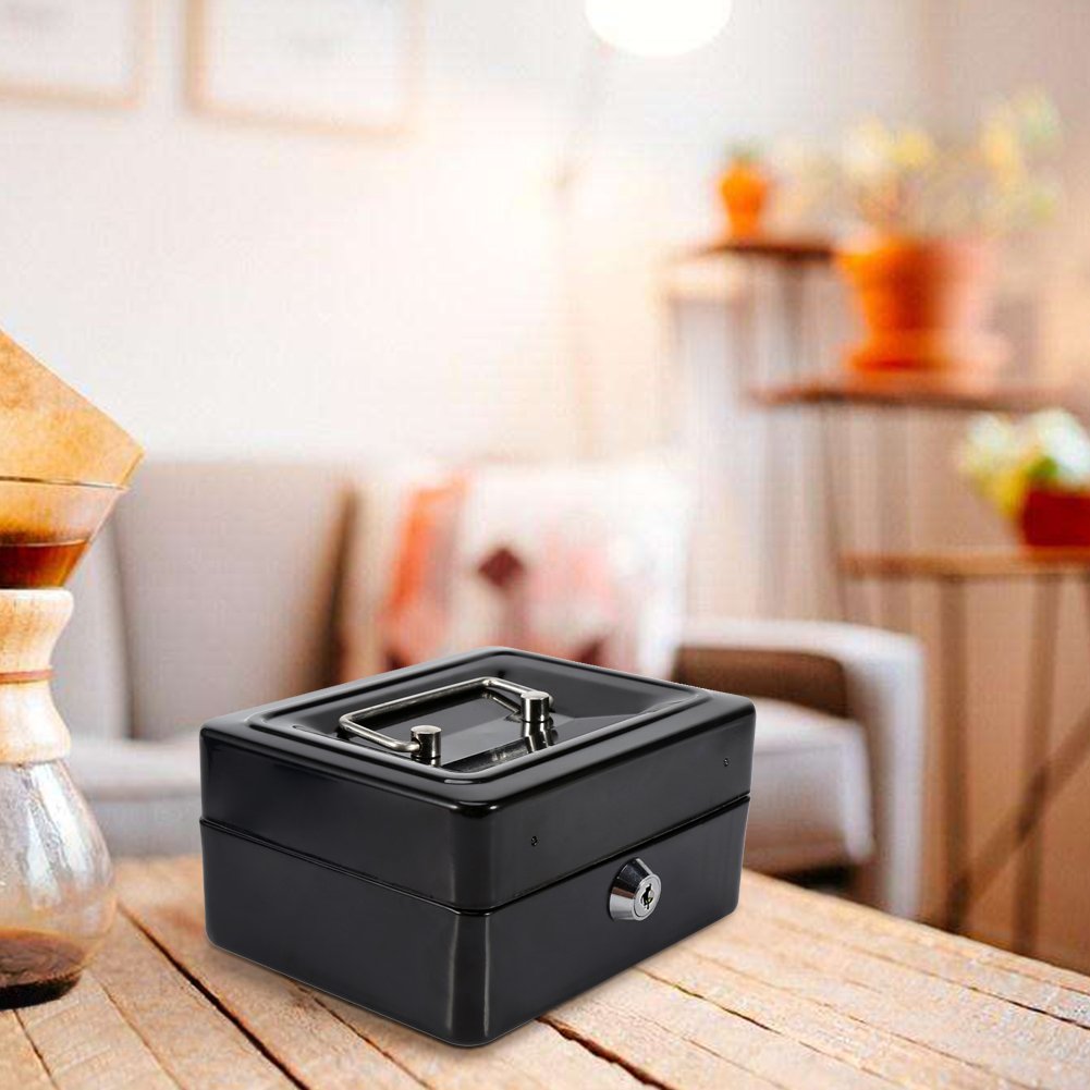 Portable Mini Safe Lock Box - Secure Storage for Jewelry, Cash, Coins & Documents - Home, Office & Travel Use - Black Security Box for Valuables Protection
