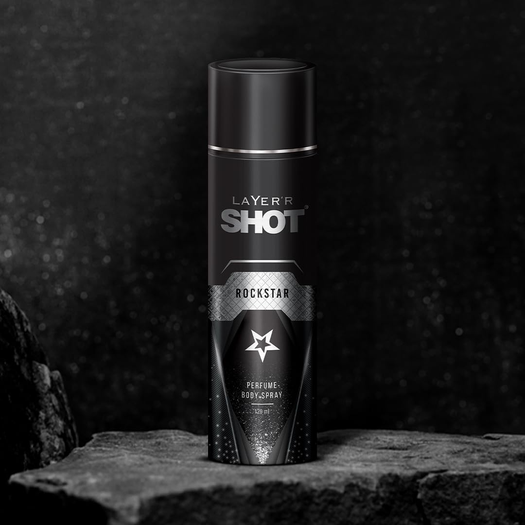 Layer’r Shot Rockstar Body Spray for Men - 120ml | Long-Lasting Premium Cologne with Oriental Fougere Scent | Luxury Aerosol Fragrance for Daily Wear | Ideal for Work, Gym & Night Out | Men's Deodorant Spray for Confidence & Freshness All Day