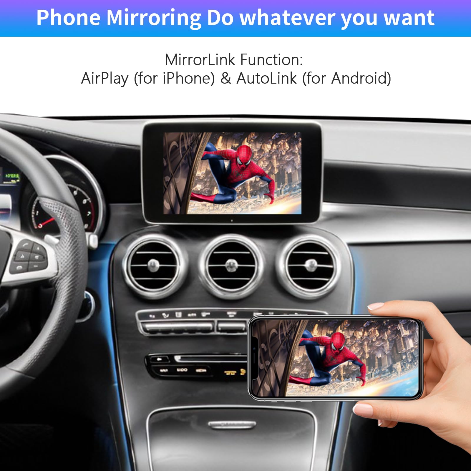 Road Top Wireless CarPlay & Android Auto Adapter for Mercedes Benz C-Class & GLC-Class W205 (2016-2018) with NTG5.0 - Supports MirrorLink, Navigation, Backup Camera & Siri - Perfect for Hands-Free Driving & Entertainment