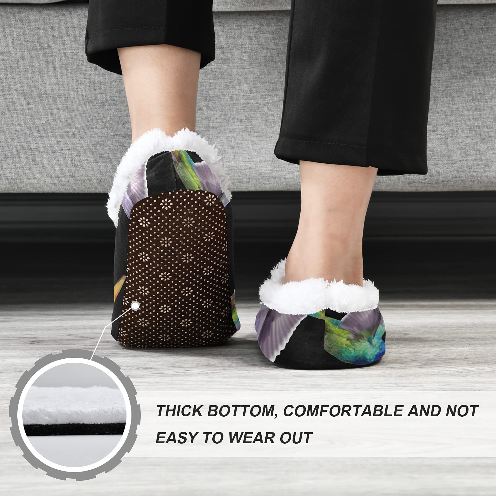 **Warm Winter House Slippers for Women & Men - Cozy Fleece Indoor Slippers with Hummingbird Design | Perfect for Home, Office & Relaxation**