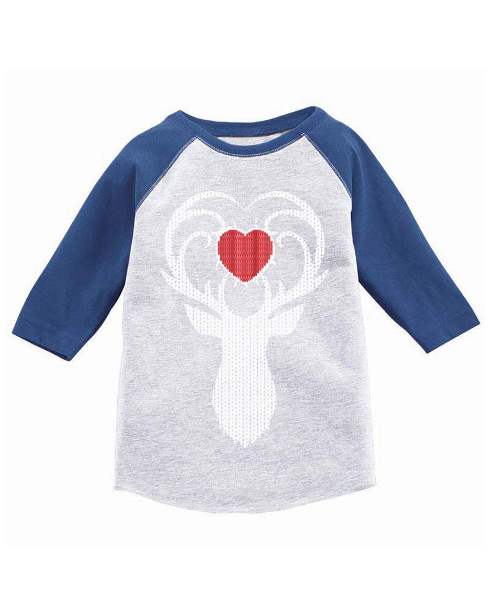 Awkward Styles Boys Girls Ugly Christmas T-Shirt - White Deer Xmas Heart Raglan Shirt for Kids | Fun Holiday Party Outfit & Family Matching Christmas Pajamas