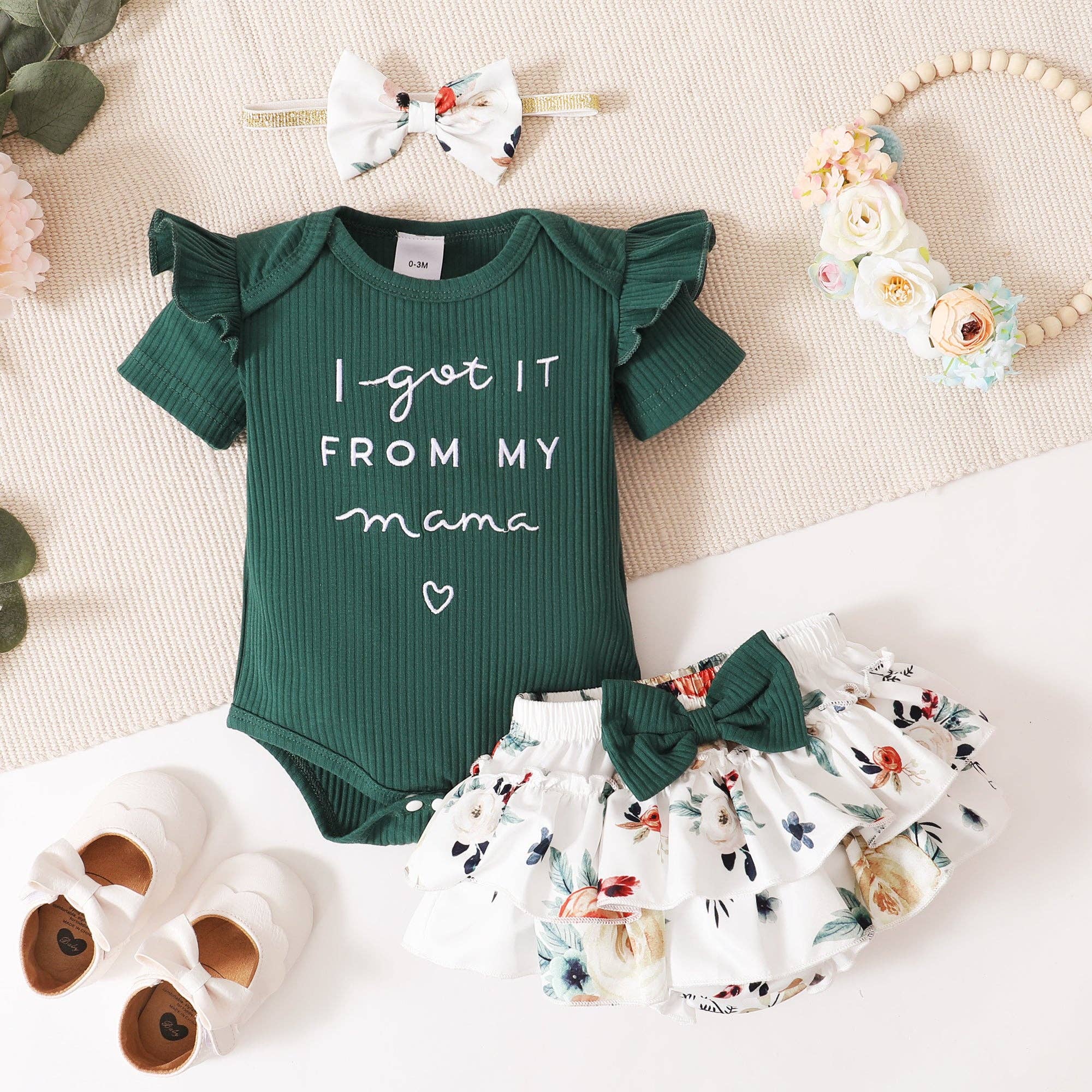 Adorable Baby Girl 3-Piece Outfit Set - Cute Matching Romper, Headband & Leggings | Perfect for Photoshoots, Birthday Parties & Daily Wear