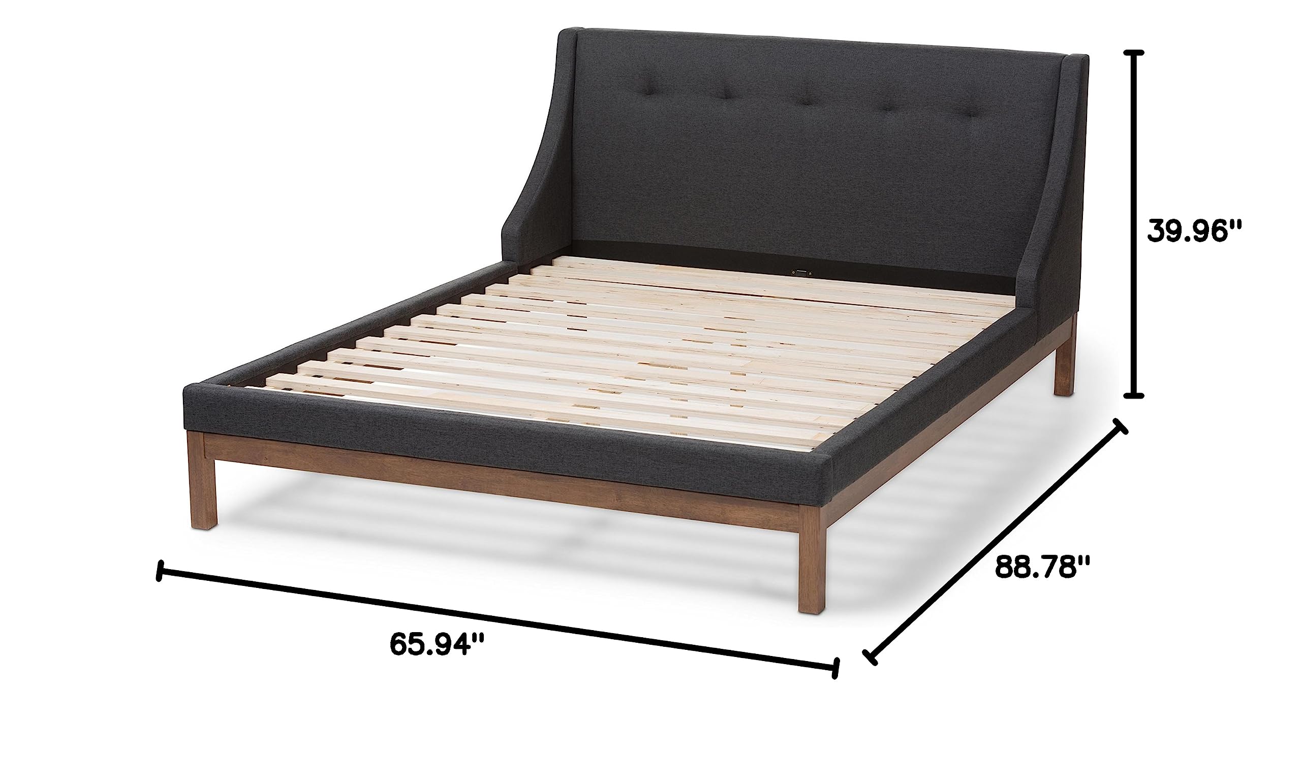 Baxton Studio Chartres Modern Platform Bed Frame - Queen Size, Dark Gray Finish - Perfect for Contemporary Bedrooms & Small Spaces