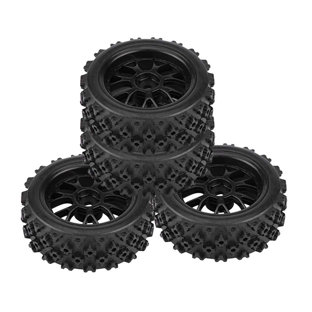 4PCS Universal RC Car Tires with Plastic Hubs - Compatible with HSP, Redcat, Traxxas, HPI 1/10 Scale RC Cars (Black) - Perfect for Off-Road Racing, Drifting & All-Terrain Driving