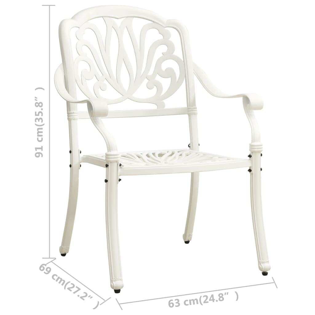 vidaXL Set of 2 White Cast Aluminum Patio Chairs - Weatherproof Outdoor Dining Chairs, Durable & Elegant Garden Furniture for Backyard, Poolside, and Terrace Relaxation