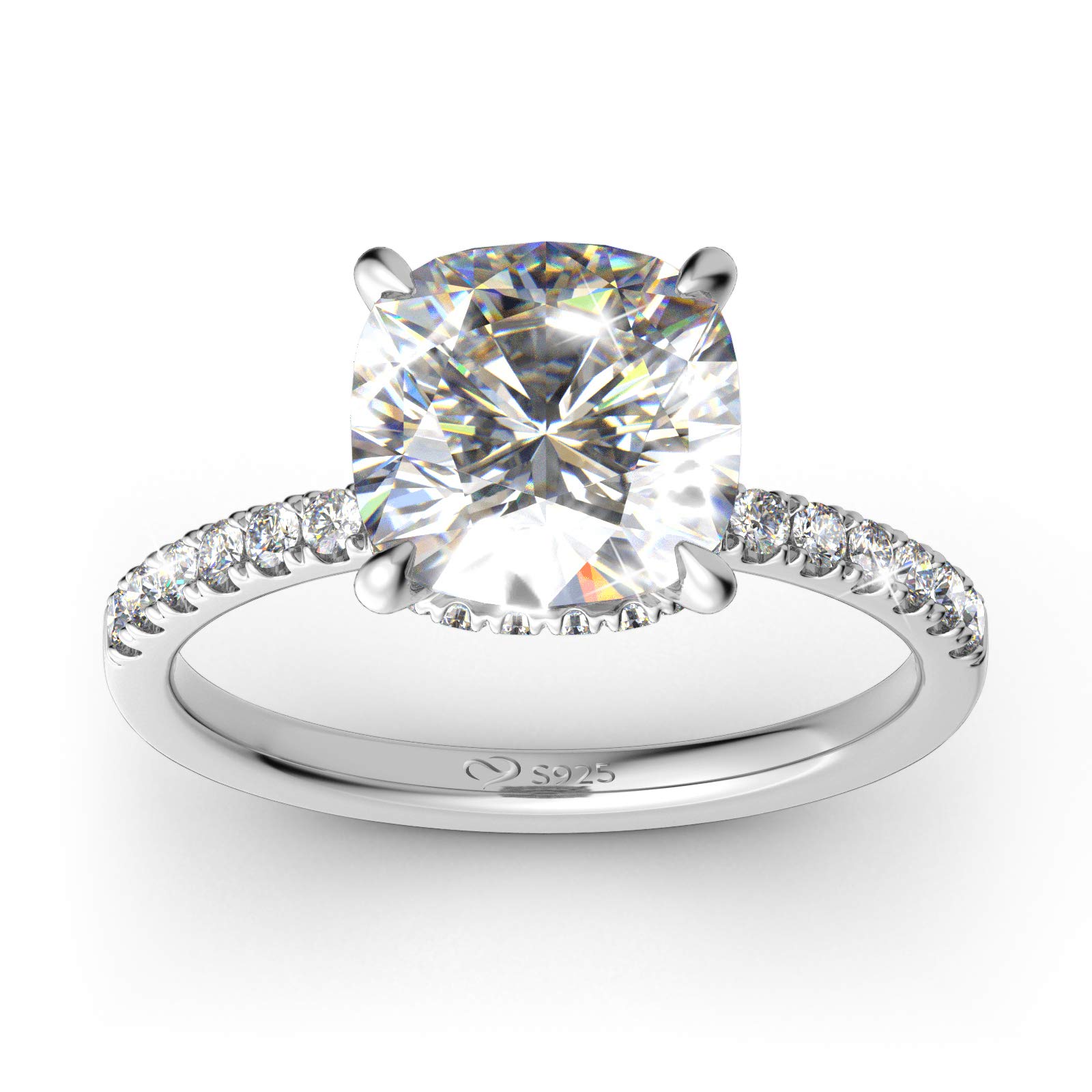 Jeulia 5.43ct Cushion Cut Cubic Zirconia Engagement Ring for Women - 925 Sterling Silver Wedding Band, Anniversary & Promise Ring - Perfect for Proposals, Bridal Jewelry & Special Occasions