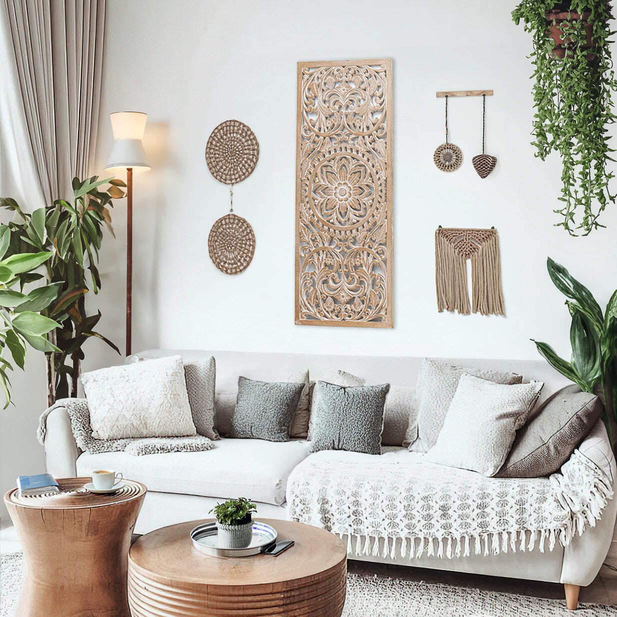 Boho Wall Art - Spiritual Mandala Wood Wall Hanging Decor | Large Hand-Carved Wood Panels for Living Room & Bedroom | Vertical Farmhouse Wall Accents | Perfect for Home, Office & Meditation Space (Amara)