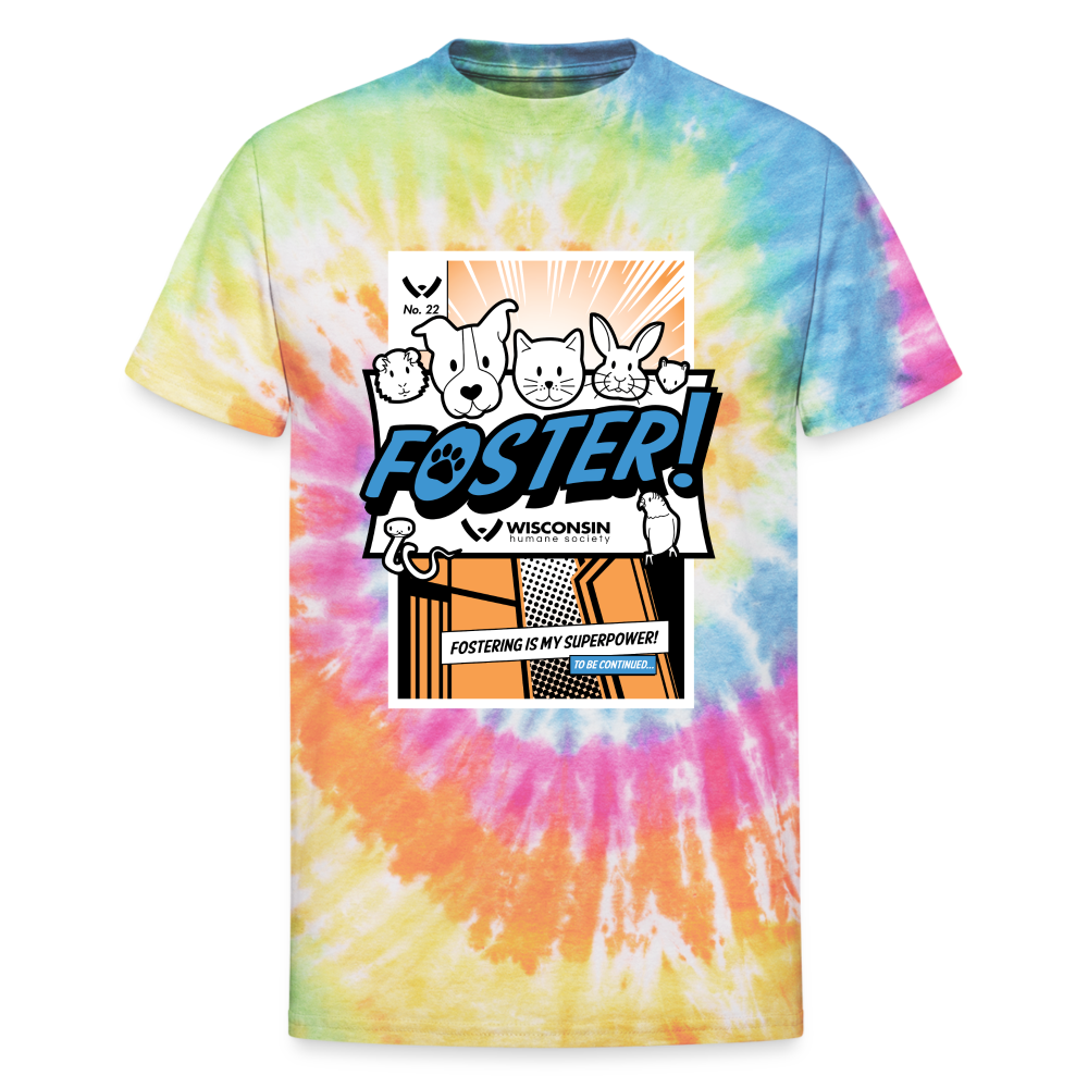Foster Comic Tie Dye T-Shirt for Men & Women | Soft Cotton Graphic Tee | Trendy Vintage Style | Perfect for Concerts, Festivals & Casual Wear