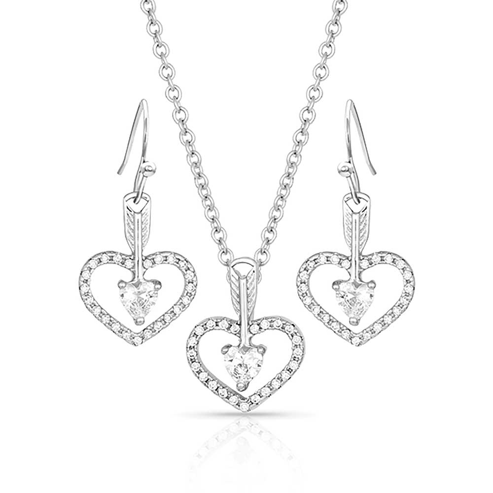 Straight to the Heart Arrow Necklace & Earrings Set - Romantic Valentine's Gift for Her - Perfect for Anniversaries, Date Nights, and Special Occasions