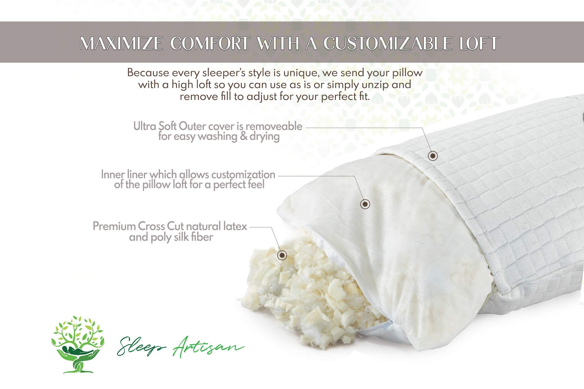 Natural Talalay Latex Pillow for Back & Neck Support - Adjustable Loft, Washable Cover, Handmade in USA - King Size Luxury Sleeping Pillow for Side, Back & Stomach Sleepers | Perfect for Home, Hotel & Travel Use
