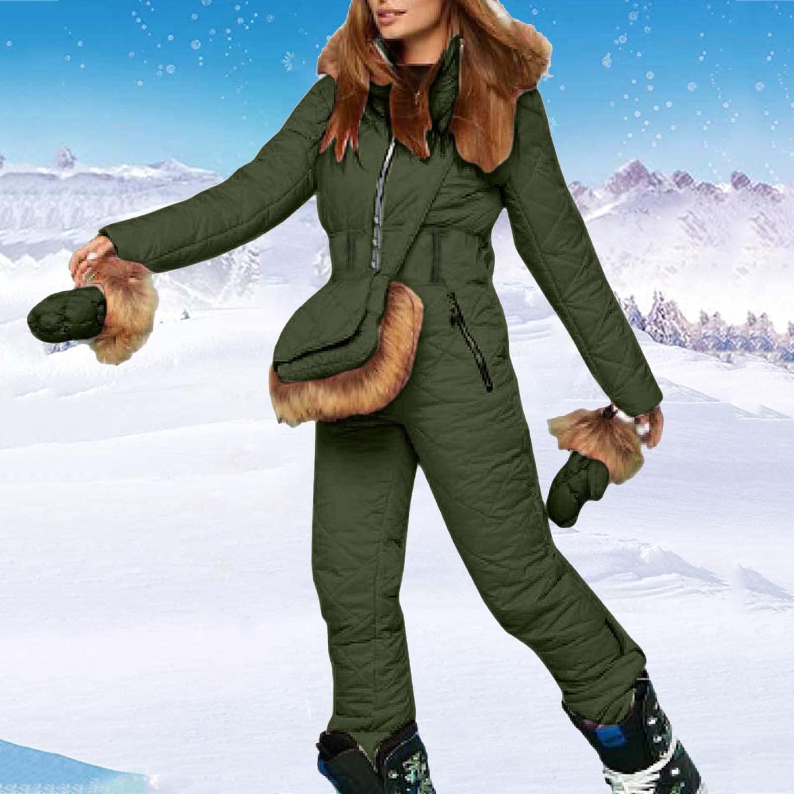 Women's Waterproof Snowsuit Winter One Piece Ski Suit with Gloves & Bag - High Waist Warm Snow Jumpsuit for Outdoor Skiing & Snowboarding