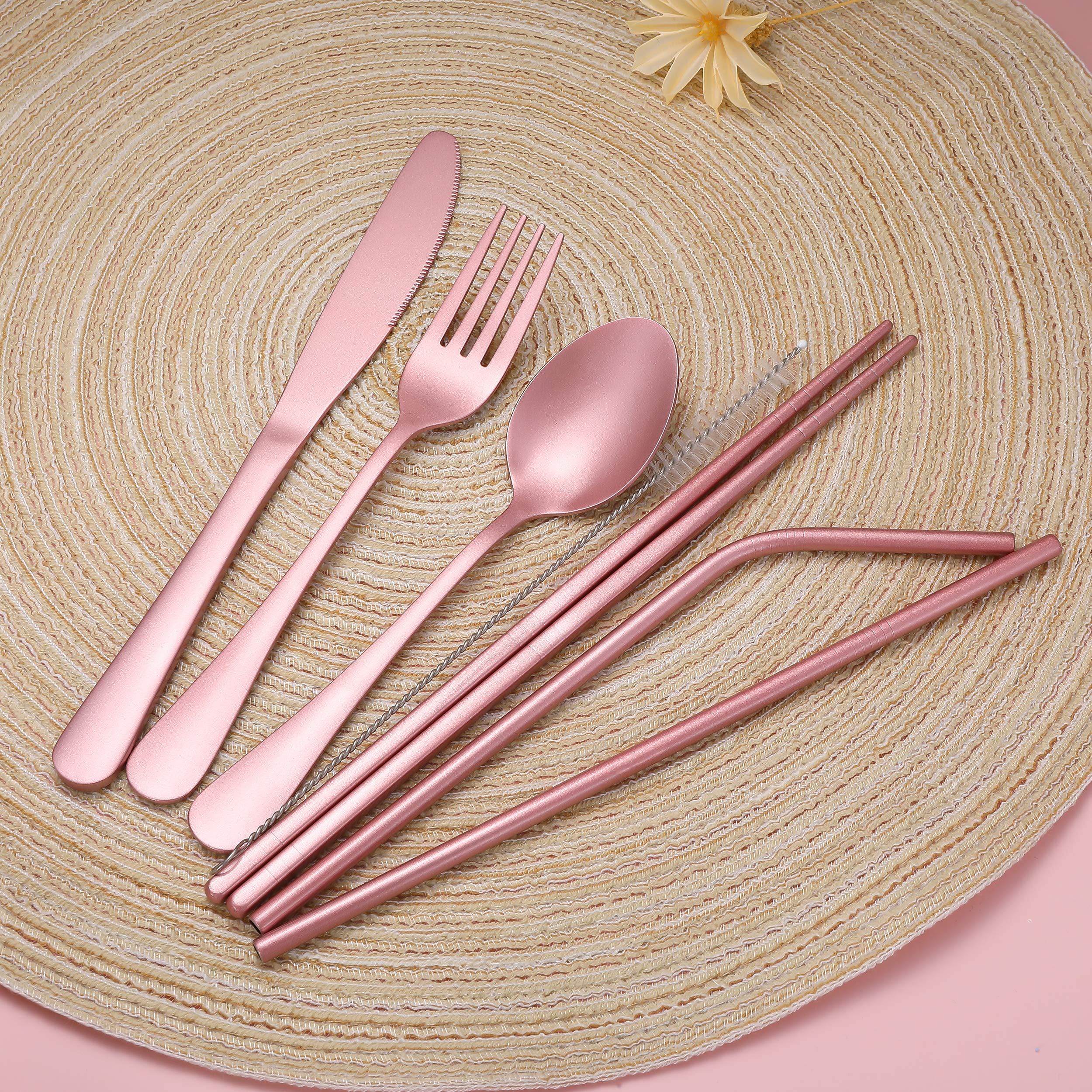Premium Portable Stainless Steel Flatware Set - 16-Piece Travel & Camping Cutlery Kit with Waterproof Case (Pink) | Compact Utensils for Outdoor Picnics, Hiking, Road Trips & Airplane Travel