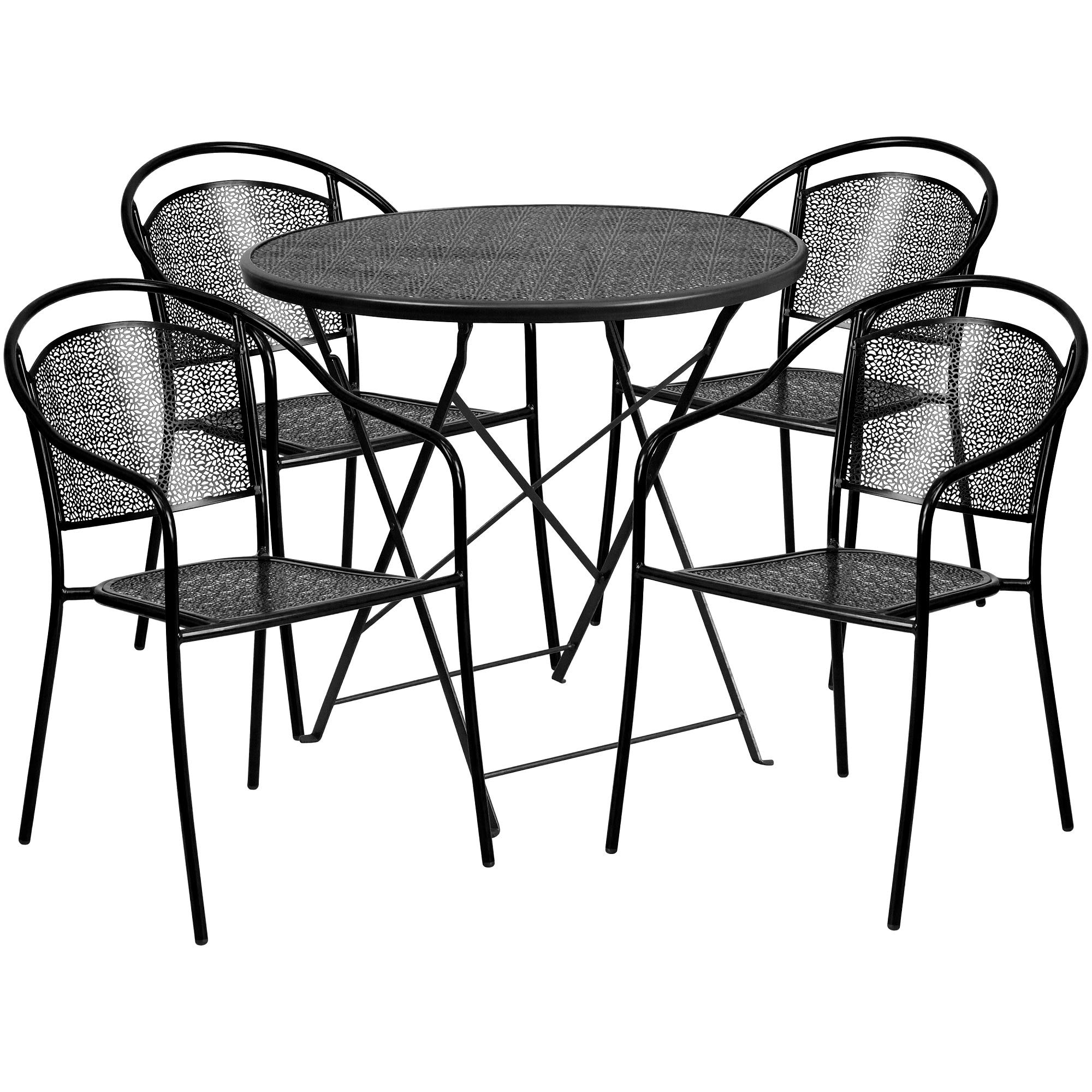 5-Piece Black Round Folding Outdoor Patio Set with Table and Chairs - Perfect for Garden, Backyard, Poolside & Balcony Relaxation