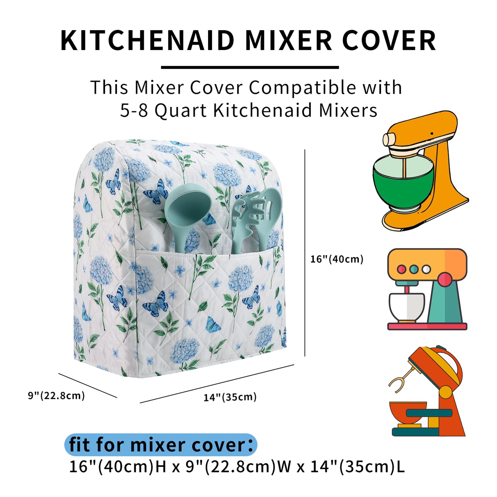 Hydrangea Stand Mixer Cover for KitchenAid 5-8 Qt Mixers | Durable & Stylish KitchenAid Mixer Accessory | Perfect for Spring Summer Kitchen Decor | Protects Mixers from Dust & Spills | Ideal for Baking, Cooking & Kitchen Organization
