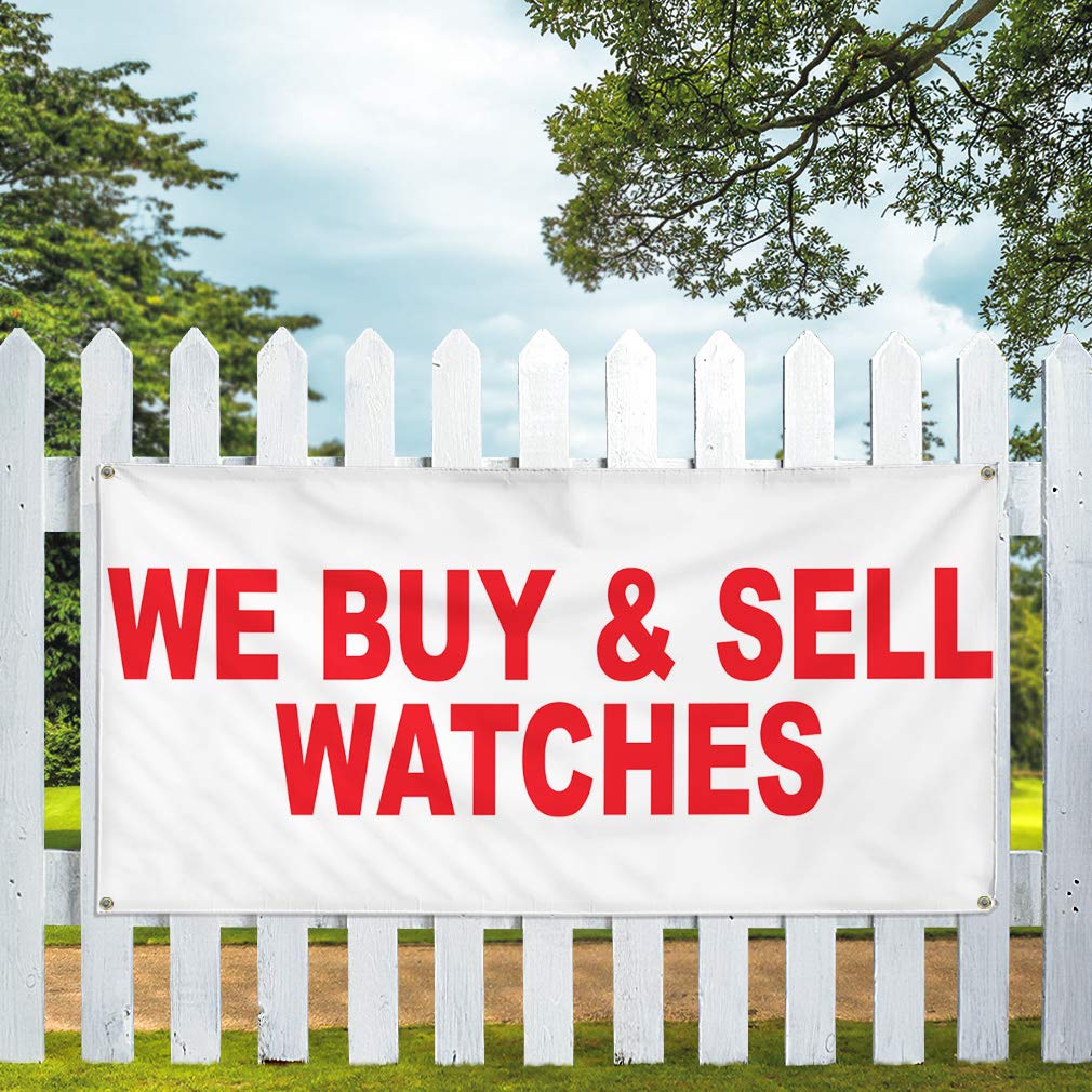 Durable Vinyl Banner - 24x48 Inches Weatherproof Outdoor Business Sign with 4 Grommets - Ideal for Yard Sales, Watch Shops & Industrial Advertising