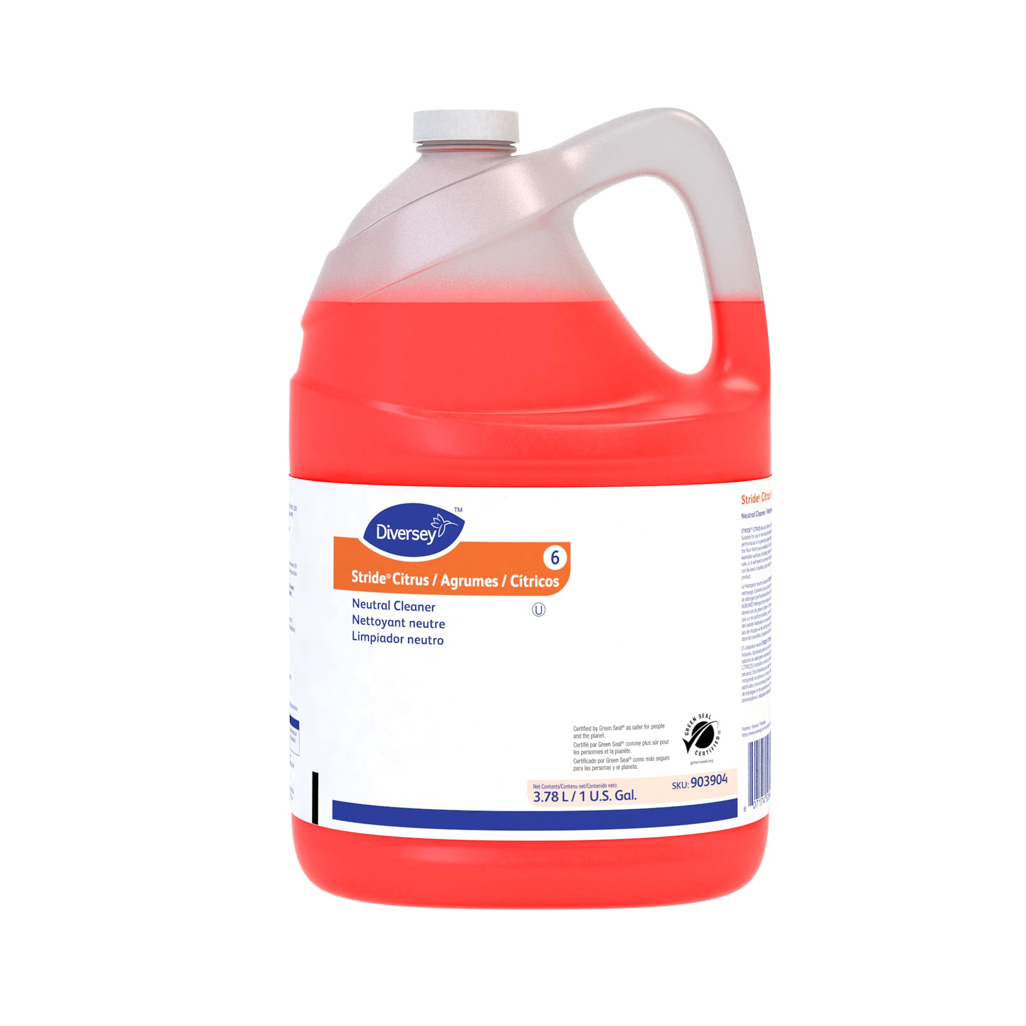 Diversey 903904 Stride Citrus Neutral Cleaner - Commercial Grade Floor Cleaner Concentrate, 1 Gallon (128 Fl Oz) - Fresh Citrus Scent - Ideal for Hospitals, Schools & Office Buildings