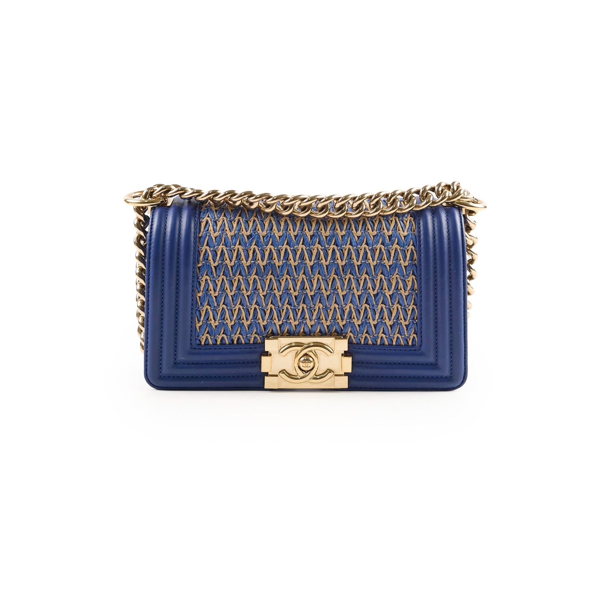 Chanel Small Boy Navy Raffia Crossbody Bag - Luxury Designer Handbag for Women | Perfect for Summer, Travel & Everyday Use