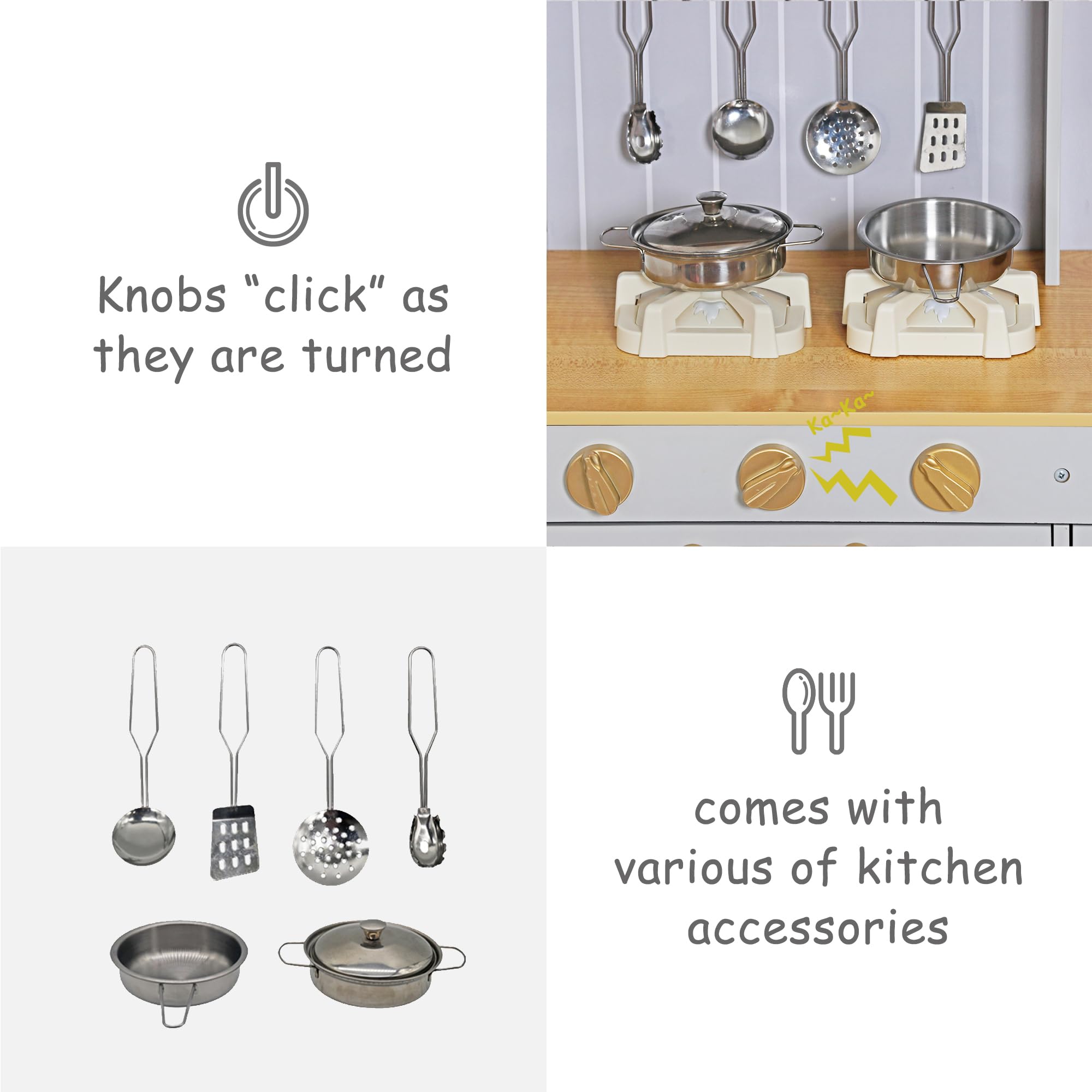 Wooden Toddler Kitchen Playset with 6-Piece Cooking Accessories - Kids Pretend Play Kitchen with Pots, Pans, Stove & Sink - Interactive Mini Kitchen Toy with Lights & Sounds for Boys & Girls Ages 3+ - Perfect for Imaginative Play, Role-Playing & Early Learning Development