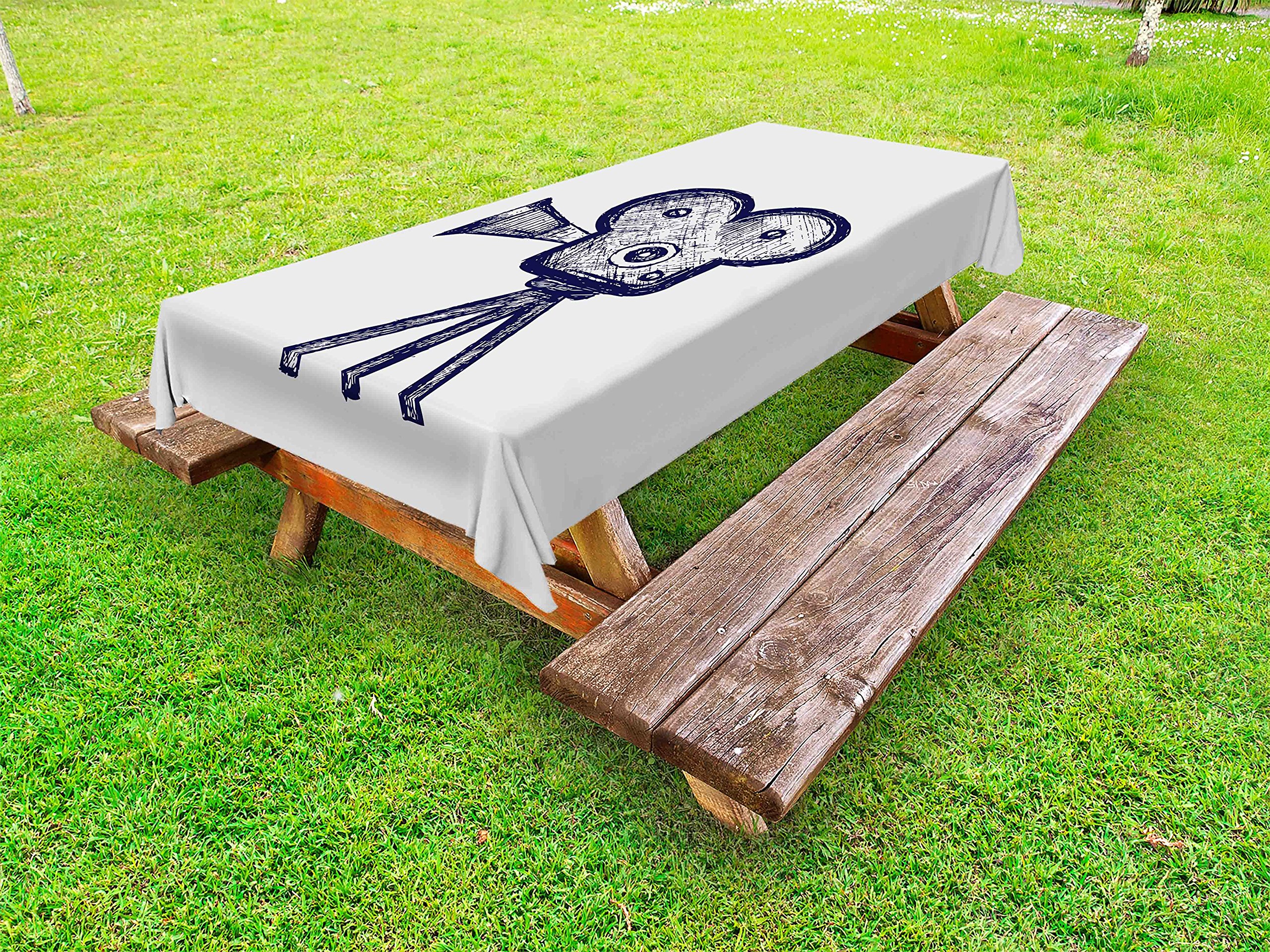 Ambesonne Movie Theater Outdoor Tablecloth - Hand Drawn Video Projector Sketch in Blue Tones, Washable Decorative Picnic Table Cover 58x120 Inches Violet Blue Grey - Perfect for Cinema Themed Parties, Outdoor Movie Nights & Picnics
