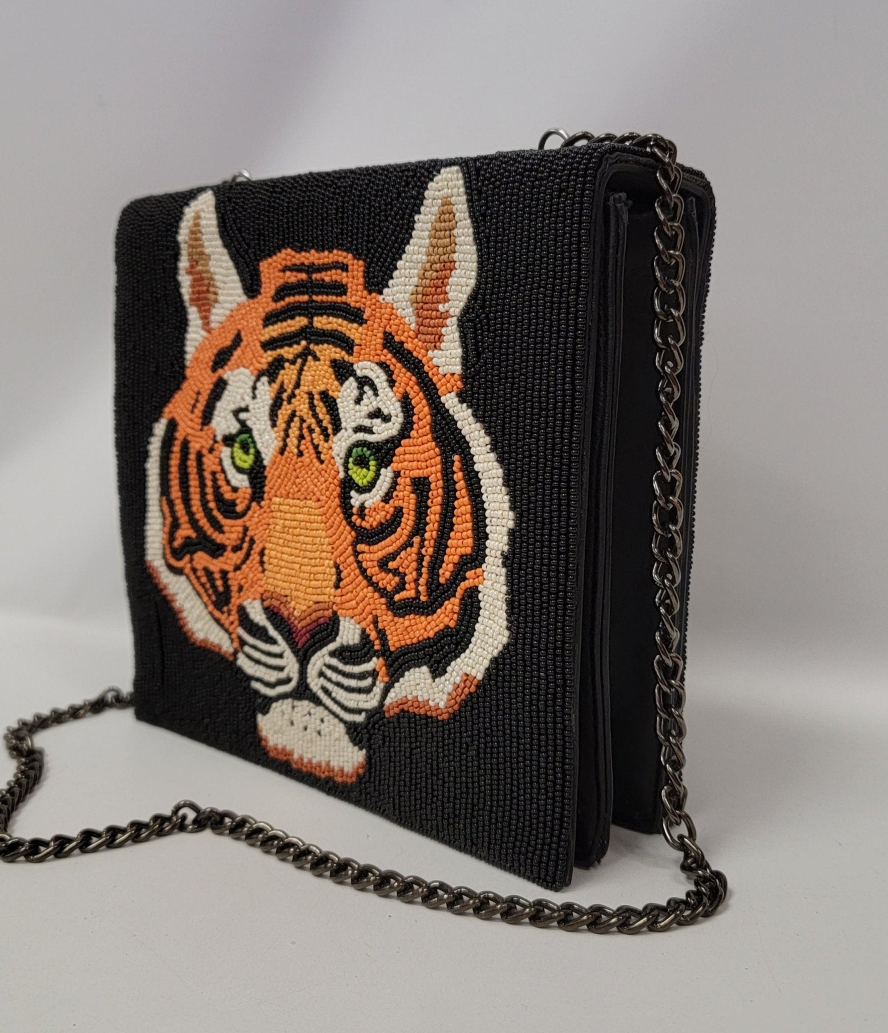 Stylish Tiger Print Beaded Leatherette Crossbody Purse for Women - Fashionable Shoulder Bag for Daily Use, Travel & Night Out