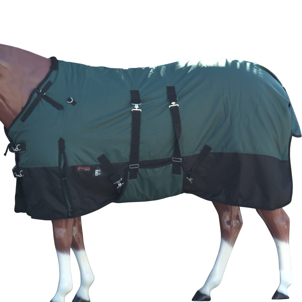HILASON 1200D Winter Waterproof Poly Horse Blanket with Belly Wrap - 66 Inch Green | Heavy Duty Horse Rug for Cold Weather | Ideal for Trail Riding, Stable Use & Outdoor Protection