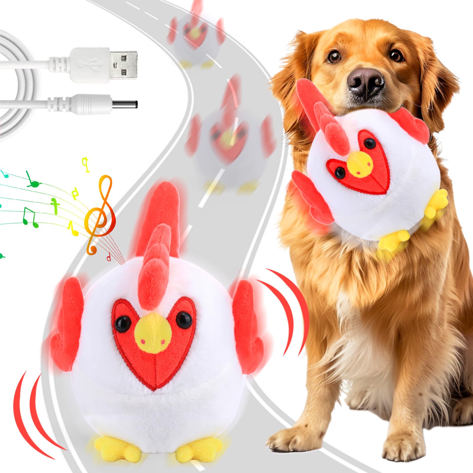 Interactive Dog Toys - Rechargeable Self-Moving Ball with Pop Songs & Recording Mode for Small/Medium/Large Dogs - Crazy Chicken Toy for Boredom Relief & Exercise - Perfect for Indoor Play, Training & Keeping Pets Entertained