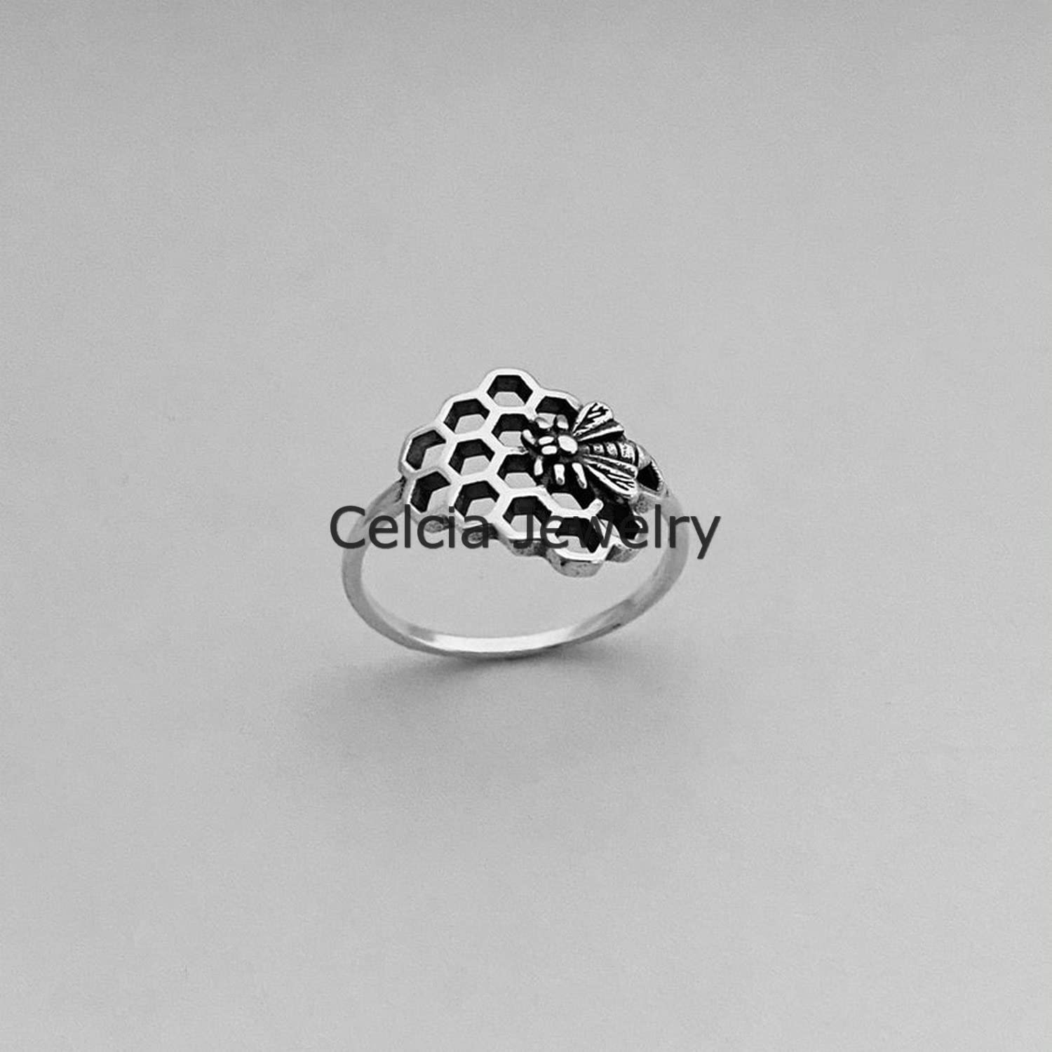 925 Sterling Silver Honeycomb Bee Ring - Delicate Boho Bohemian Minimalist Jewelry for Women, Unique Mother's Day Gift (Size 7) | Perfect for Everyday Wear, Special Occasions & Nature Lovers
