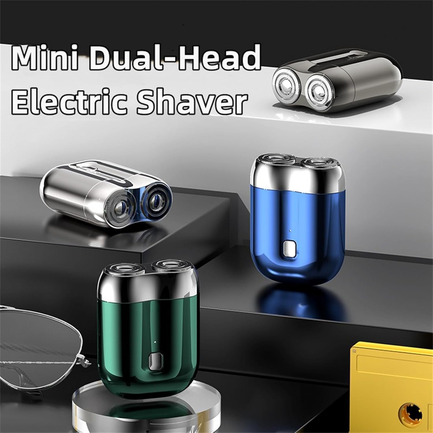 2025 Upgraded Mini Dual-Head Electric Shaver - Portable USB Rechargeable & Washable Travel Shaver for Men (Blue) | Perfect for Business Trips, Gym Bags & Daily Grooming