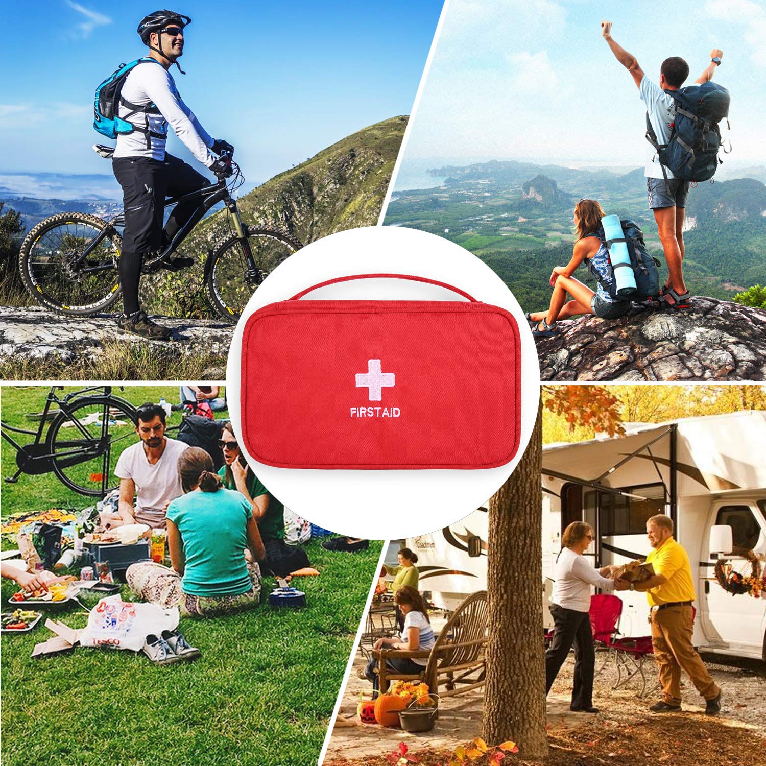 Empty First Aid Bags 5-Pack Red - Portable Travel Medical Pouch for Camping, Hiking, Vehicle & Motorcycle - Home Emergency Kit for First Aid Supplies Storage - Perfect for Outdoor Adventures & Family Safety