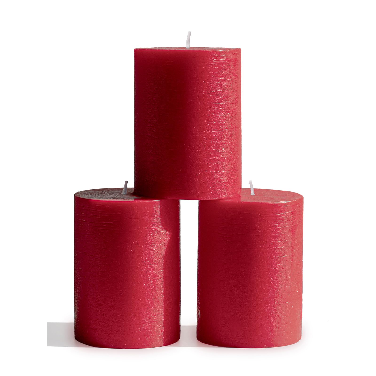 CANDWAX 3x4 Inch Pillar Candles Set of 3 - Unscented Non-Drip Decorative Rustic Candles for Weddings, Home Decor, and Centerpieces - Bordeaux Red Large Candles for Romantic Dinners, Fireplace Mantels, and Holiday Tablescapes