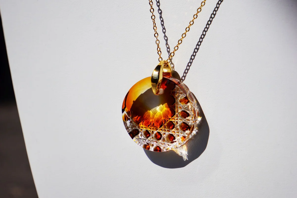 Kiriko Glass Pendant Necklace - Handcrafted Japanese Amber Jewelry for Women, Elegant Gift for Birthday & Anniversary | Perfect for Casual Wear, Date Nights & Special Occasions