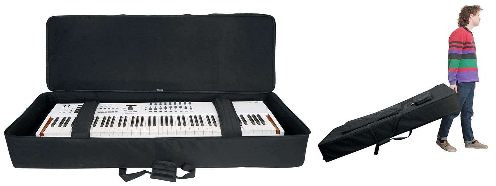 Rockville 88 Key Keyboard Rolling Bag with Wheels, Trolley Handle & Large Pocket - Heavy Duty Portable Piano Case for Gigging Musicians | Perfect for Travel, Performances & Studio Use