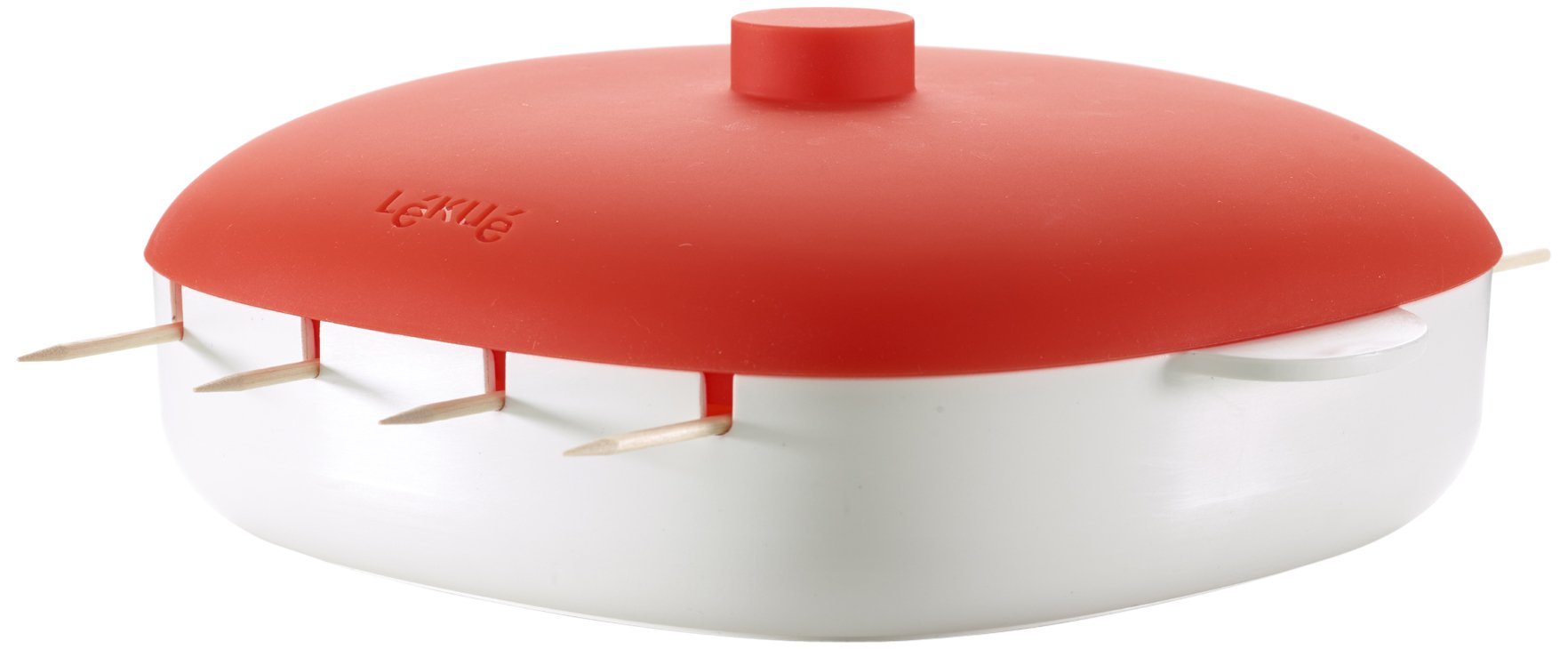 Lekue 4-Piece Kabob Maker Set - Stainless Steel Skewers for Grilling, BBQ & Kebabs - Perfect for Outdoor Cooking, Picnics & Backyard Parties (Red)