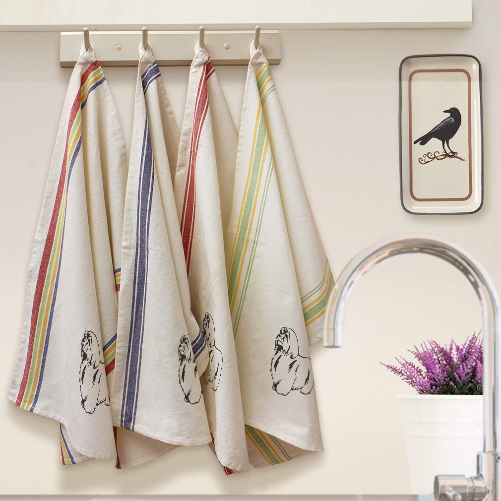 Custom Cotton Kitchen Towels with Black Coton De Tulear Dog Design & Red Stripe - Absorbent Dish Towels for Cooking, Cleaning, and Pet Care - Perfect for Kitchens, Restaurants, and Dog Lovers' Homes