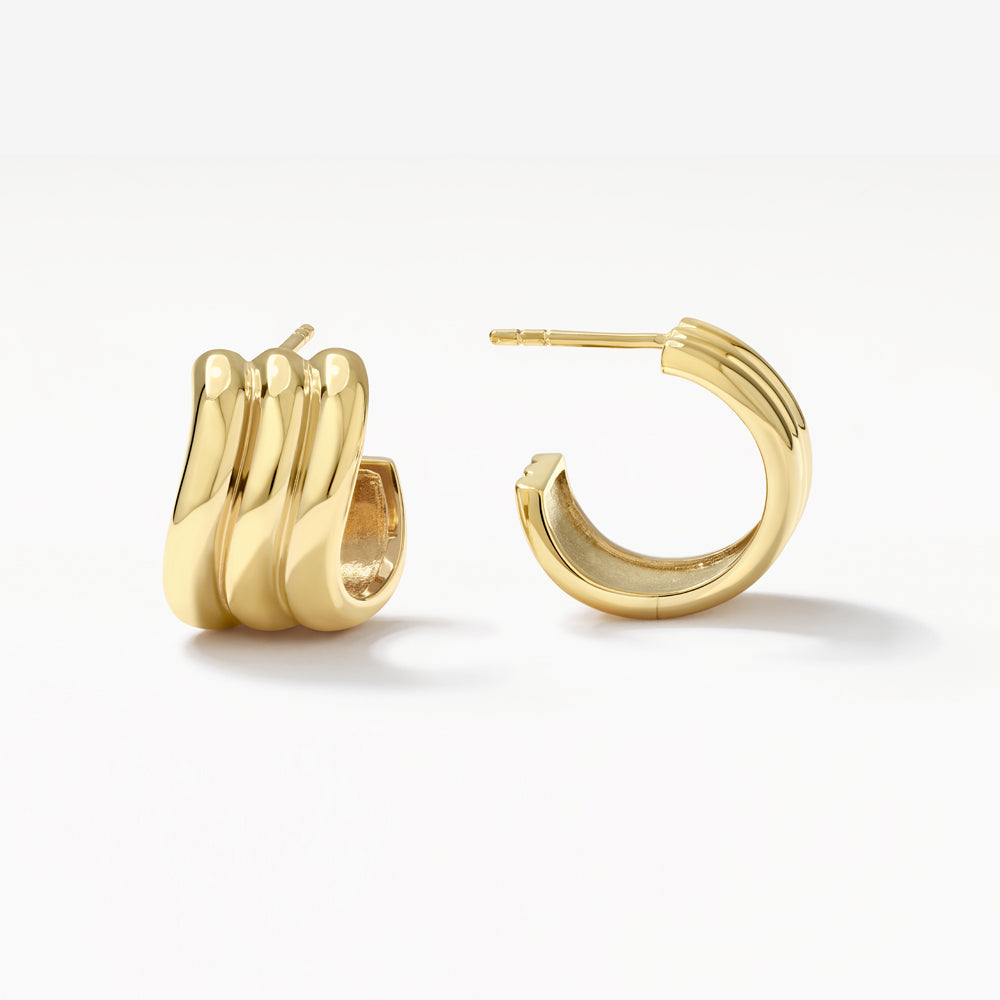 Gold Triple Wave Hoop Earrings for Women - Trendy Boho Chic Jewelry for Everyday Wear & Special Occasions