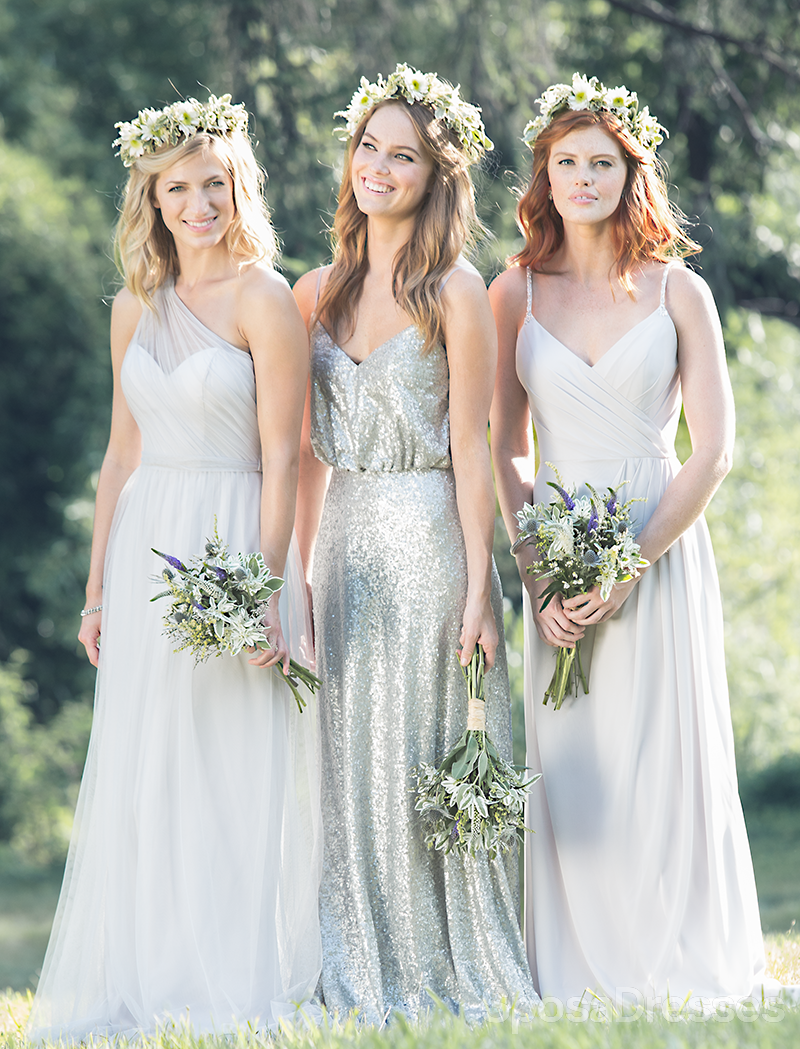 Elegant Mismatched Chiffon Sequin A-Line Bridesmaid Dresses for Weddings & Formal Events - WG163 - Perfect for Bridal Parties, Proms, and Evening Galas