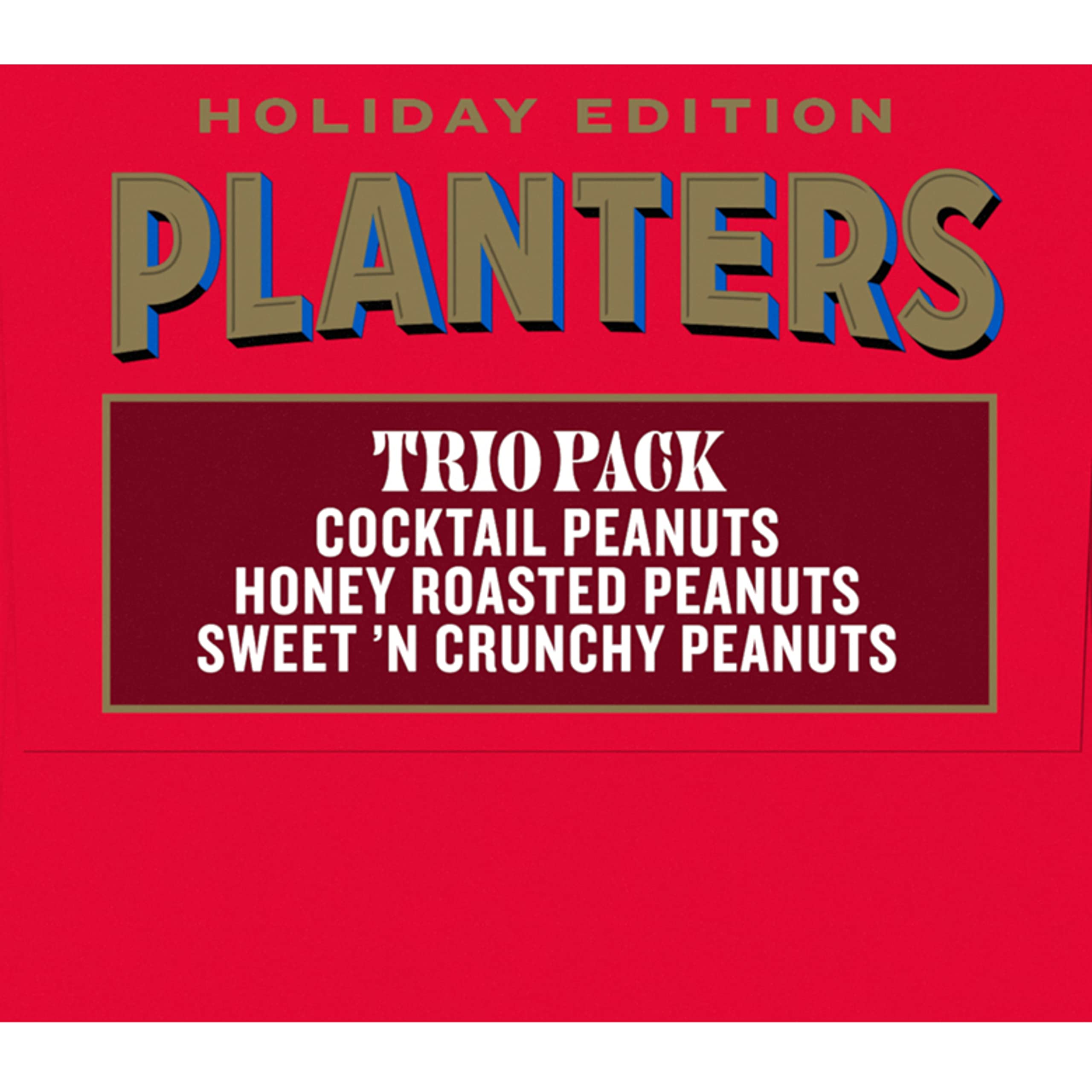 PLANTERS Peanuts Holiday Trio Pack - Sweet n Crunchy, Honey Roasted & Cocktail Peanuts Variety Snack Pack (3 Canisters) - Perfect for Office Snacks, Party Favors & Holiday Gifting