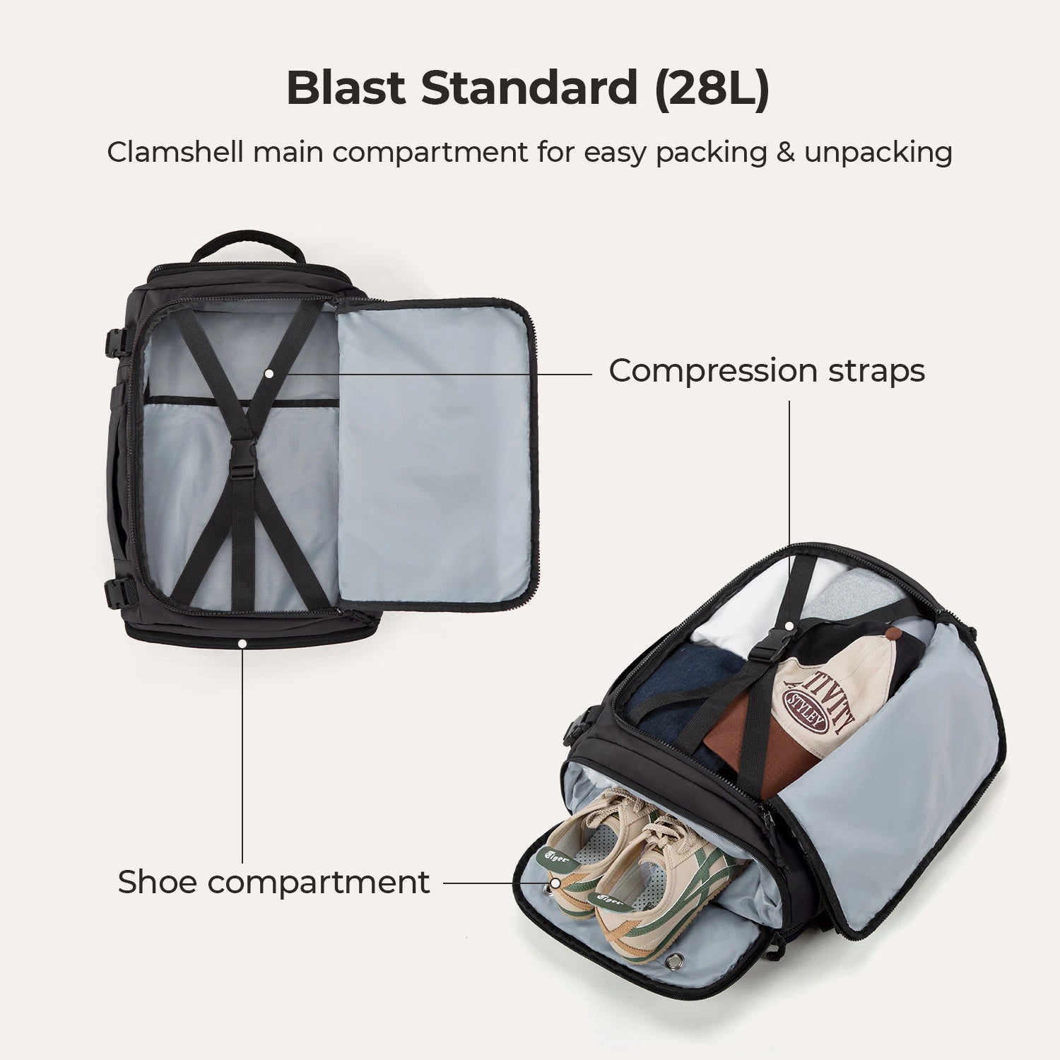 Blast Travel Backpack - Lightweight Waterproof Carry-On Backpack for Men & Women - Perfect for Airplane, Hiking, Camping & Daily Commute