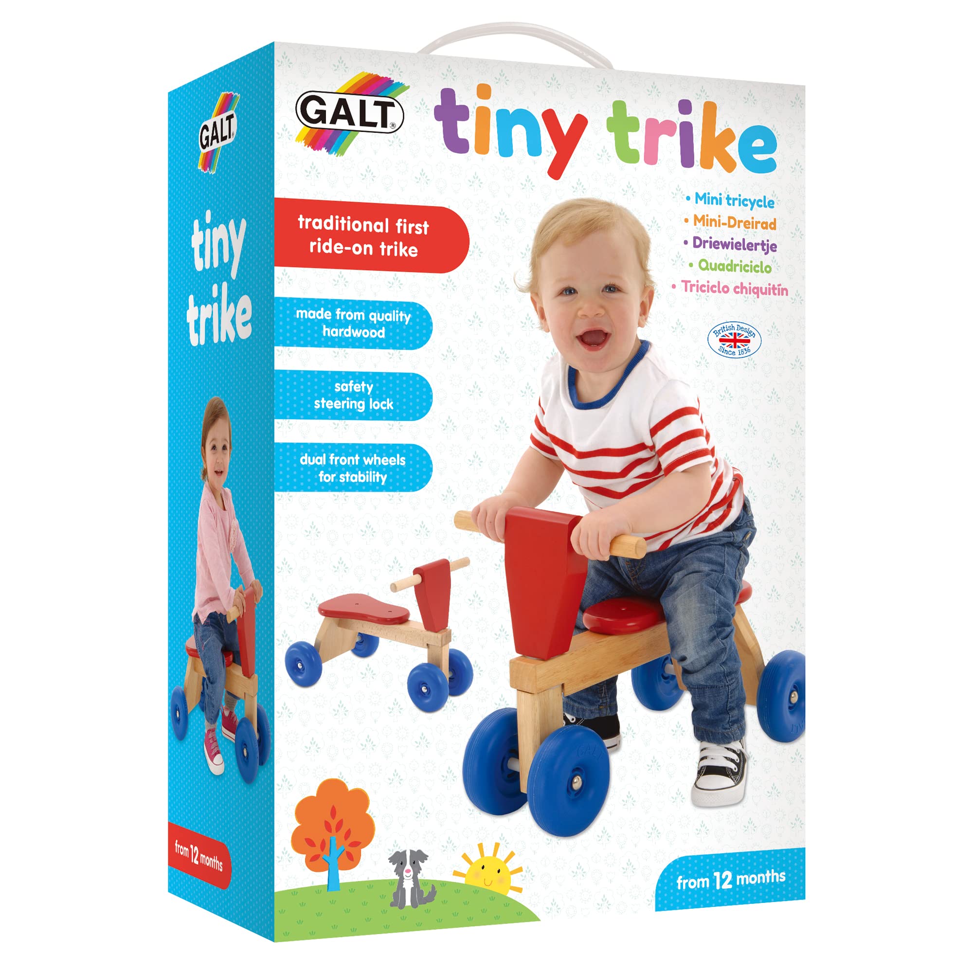 Galt Toys Tiny Trike - Wooden First Bike for Babies & Toddlers 1 Year and Up - Perfect for Indoor & Outdoor Play, Learning to Ride, and Developing Motor Skills