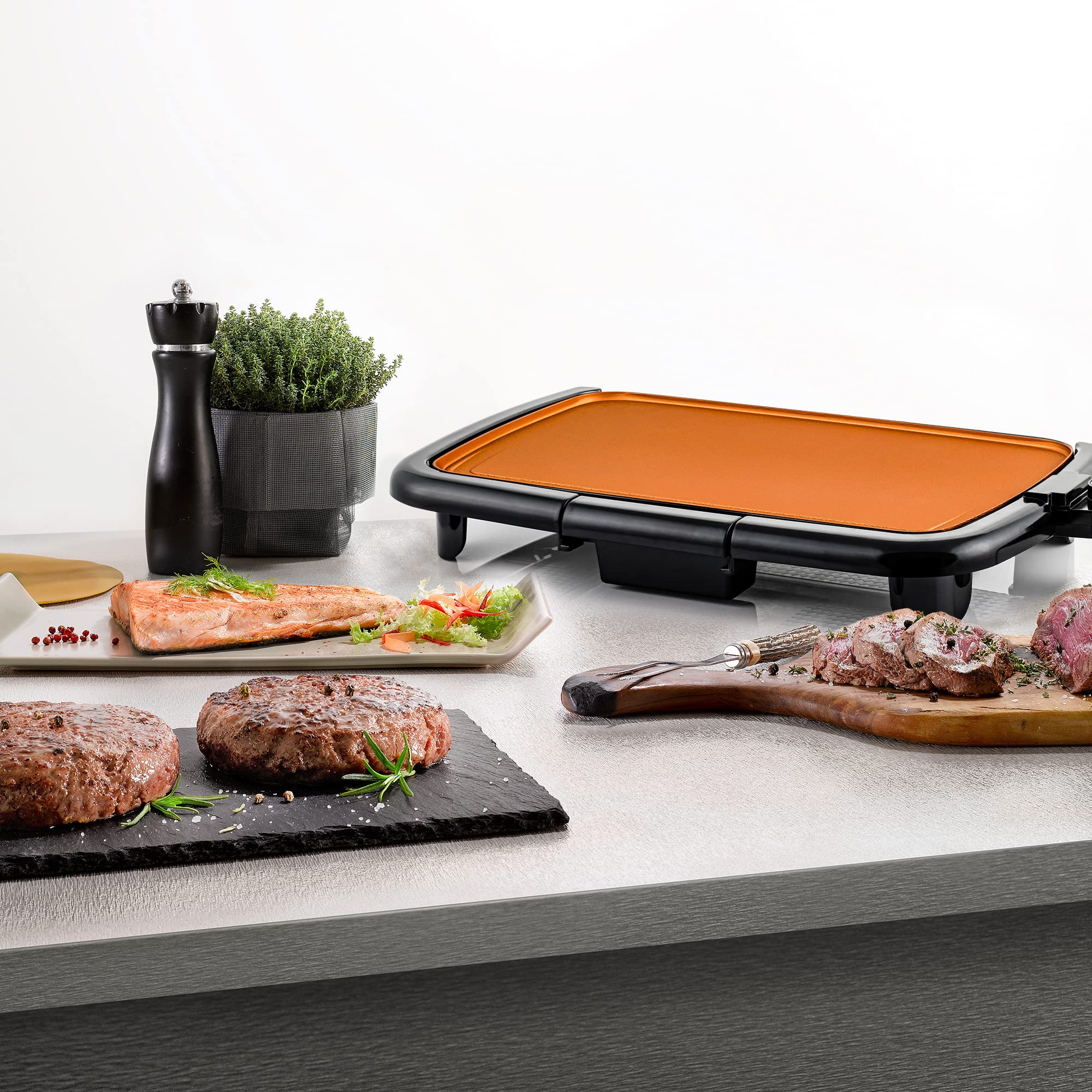 OVENTE Electric Griddle 16 x 10 Inch Non-Stick Surface, Adjustable Temperature Control - Perfect for Pancakes, Burgers, Eggs & More | Indoor Cooking, Breakfast Making, Family Gatherings & Camping Use