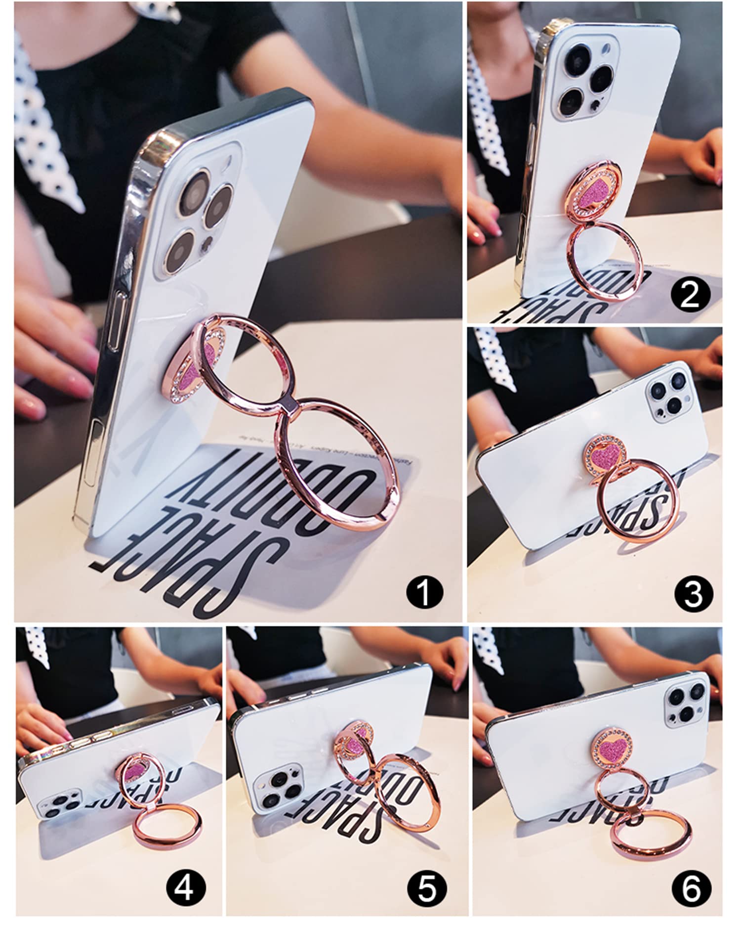 360° Rotating Metal Phone Ring Holder & Kickstand - Foldable Back Grip Stand for iPhone, Samsung & Most Smartphones (Silver Heart Design) - Perfect for Selfies, Videos & Hands-Free Viewing