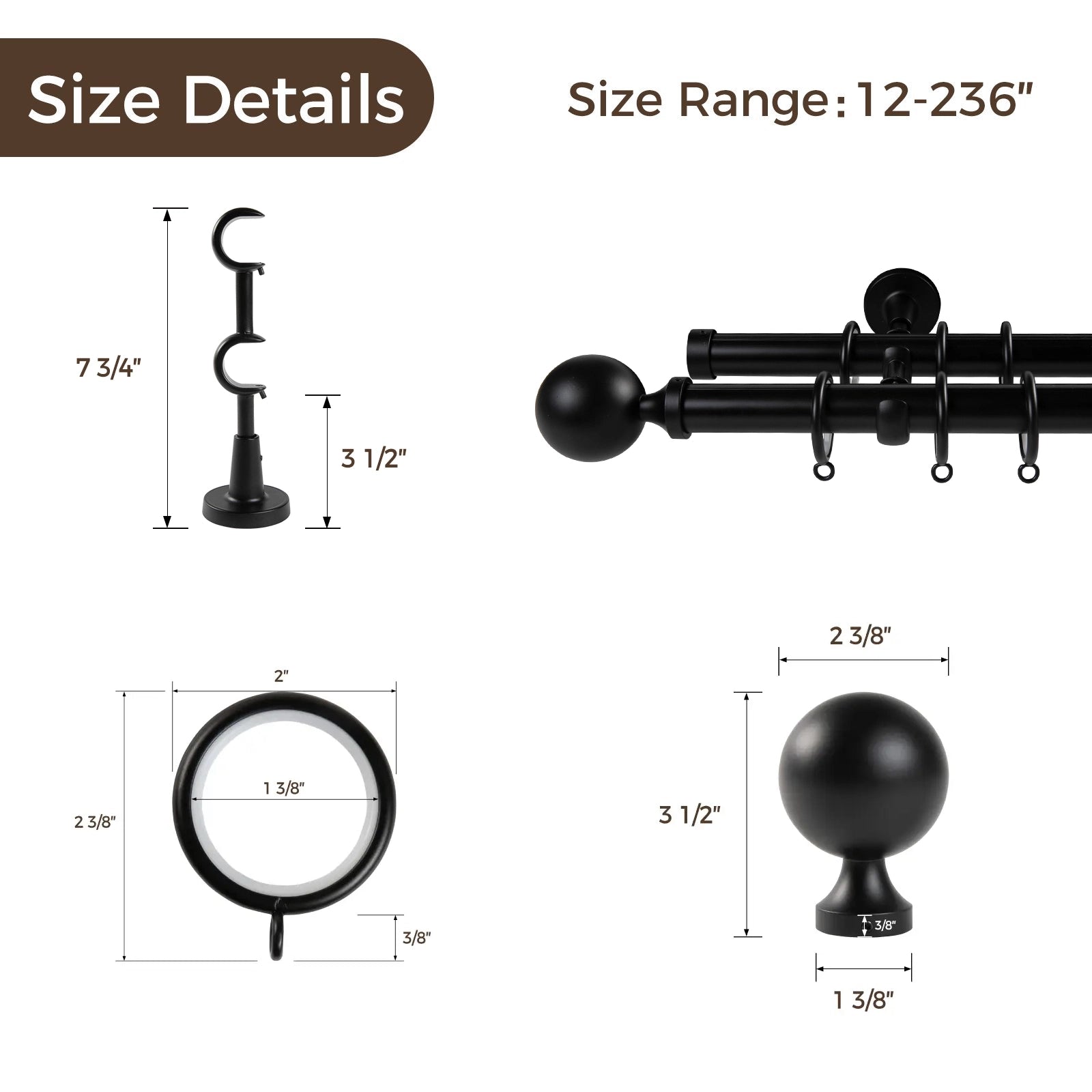 Kelvin Double Window Curtain Rod - Adjustable Tension Rod for Windows, Black Metal Curtain Rod for Home Decor - Perfect for Living Room, Bedroom & Kitchen Windows