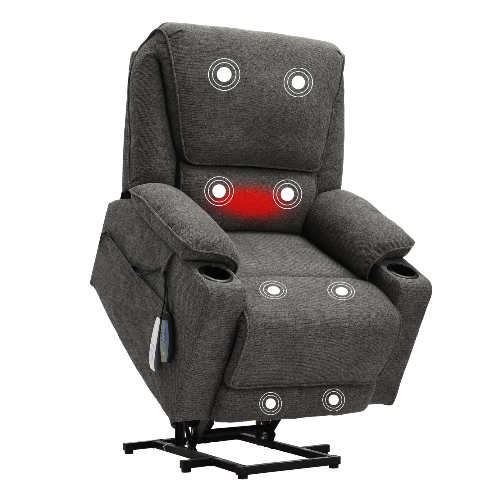 Electric Power Recliner Chair with Massage & Lift Function - Adjustable Reclining, USB Charging Port & Cup Holder - Grey - Perfect for Living Room, Home Theater & Elderly Comfort