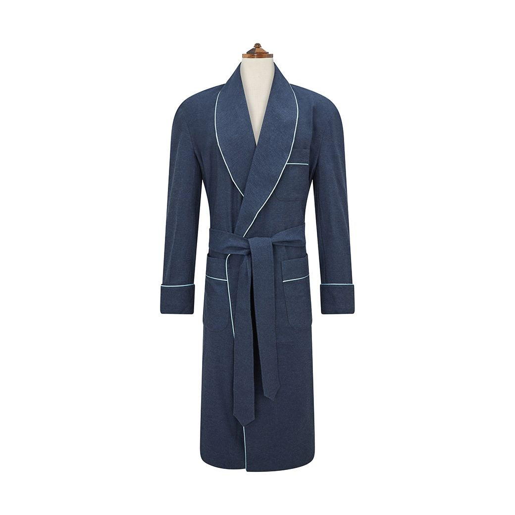 Luxury Navy Blue Brushed Twill Dressing Gown for Women - Soft Cotton Robe with Pockets - Perfect for Spa, Lounge & Home Relaxation