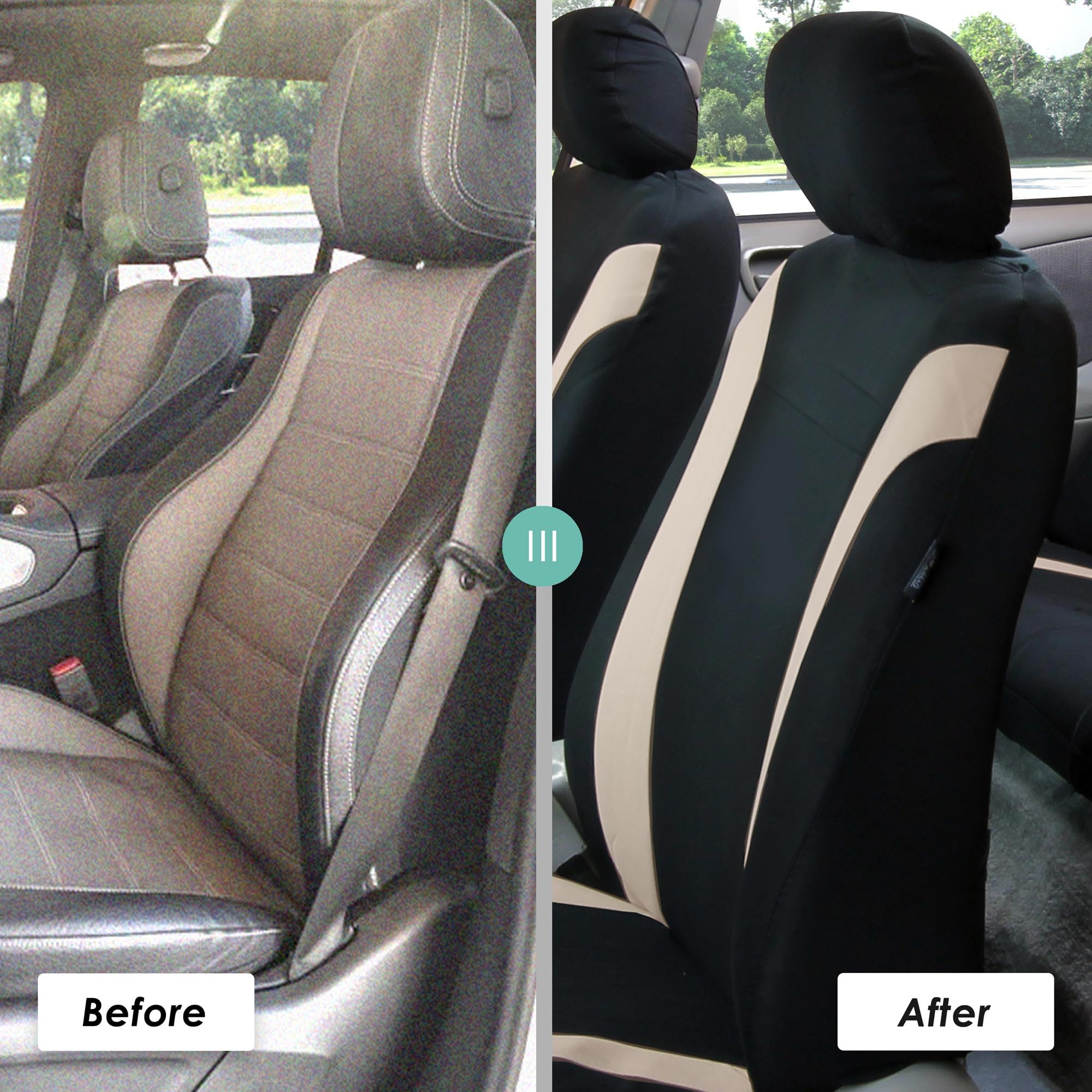 FH Group Universal 3-Row Beige Automotive Seat Covers - Airbag Compatible Split Rear Design for Cars, Trucks & SUVs | Premium Interior Accessories for Comfort & Protection | Perfect for Road Trips, Family Travel & Daily Commute