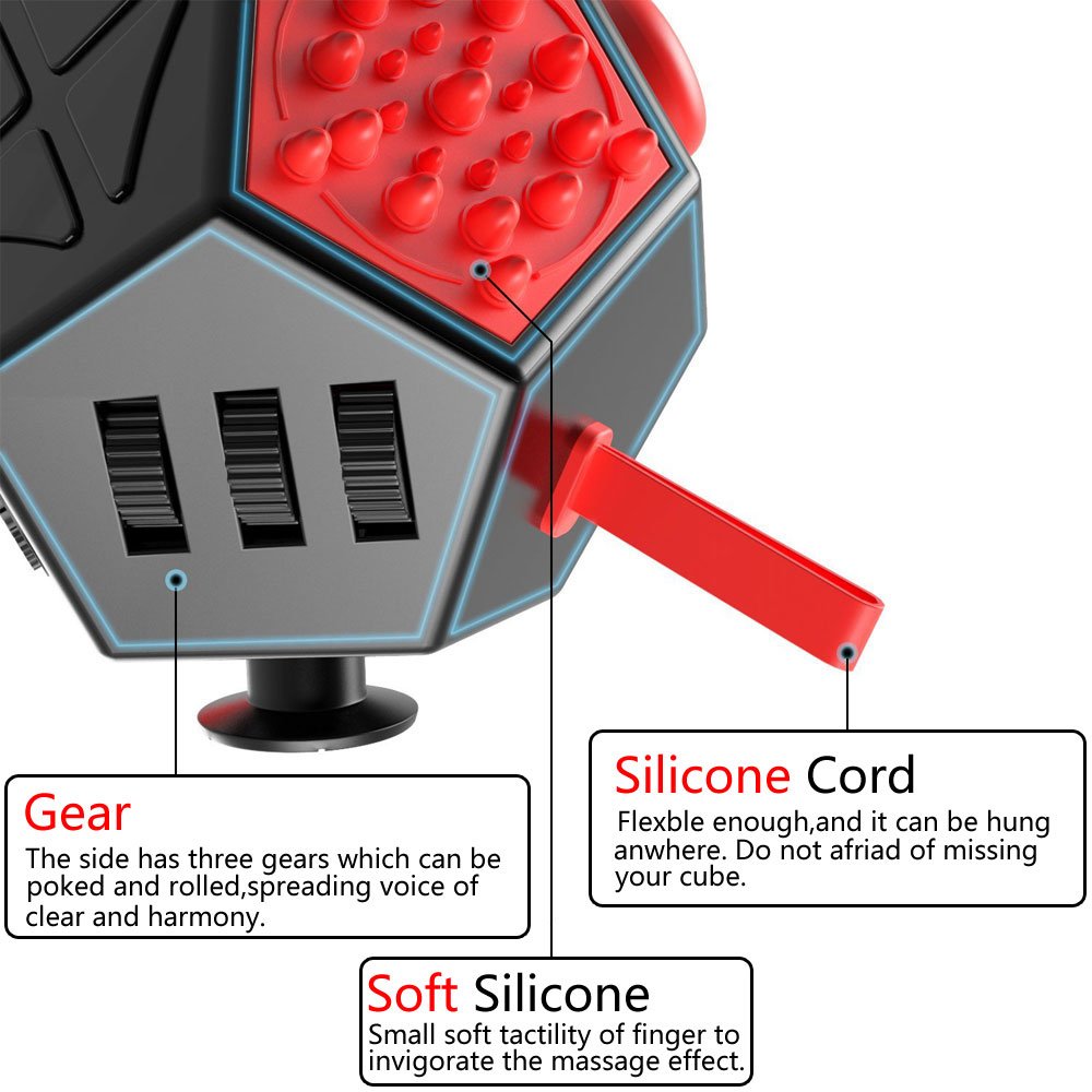 12-Sided Fidget Cube Stress Relief Toy for Anxiety & ADHD - Sensory Therapy for Autism, OCD, ADD - Calming Desk Toy for Kids & Adults (Black/Red) - Perfect for Office, School & Travel Stress Management