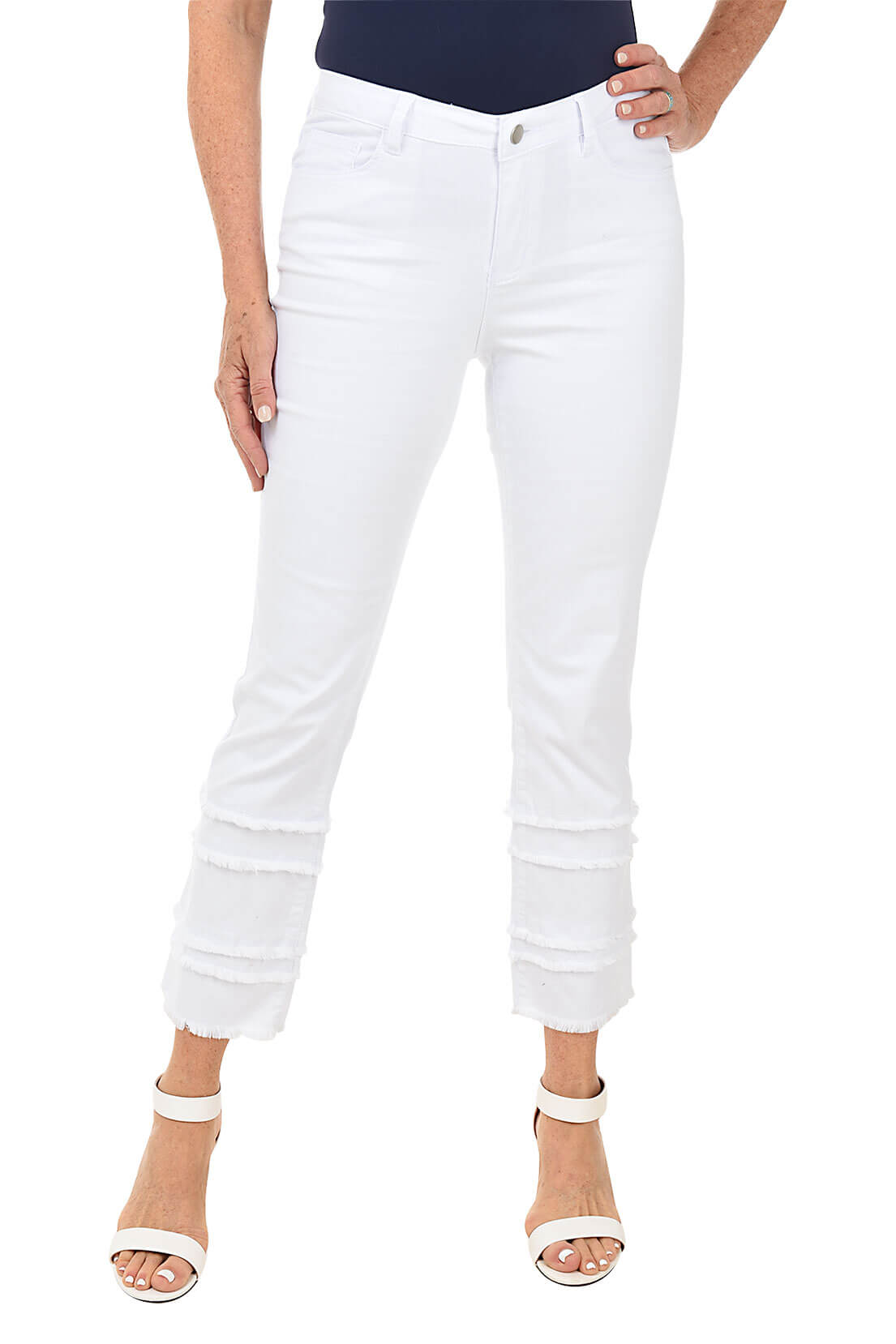 Distressed Frayed Hem Tiered Denim Ankle Pants for Women - Trendy High Waisted Skinny Jeans for Casual Outfits & Streetwear Fashion