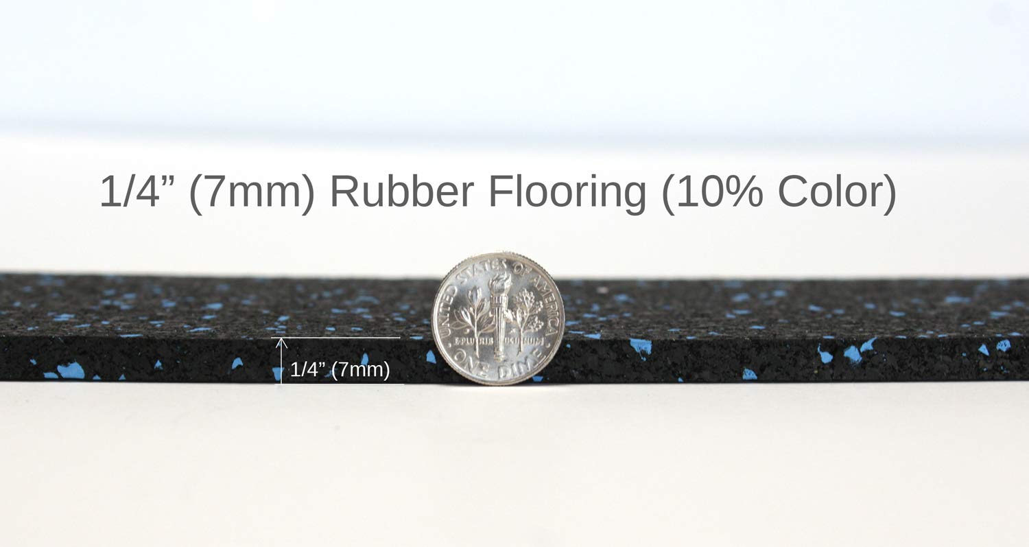 Heavy Duty 1/4 Inch (7mm) Thick Rubber Floor Mats - 4' x 35' Blue/Grey Roll for Home Gym, Exercise Mats, Workshop & Garage Floor Protection - Non-Slip, Durable Commercial Grade Rubber Flooring