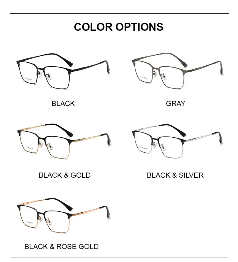 Men's Titanium Square Full Rim Eyeglasses Frame 98601 - Lightweight & Durable for Office, Reading & Daily Wear